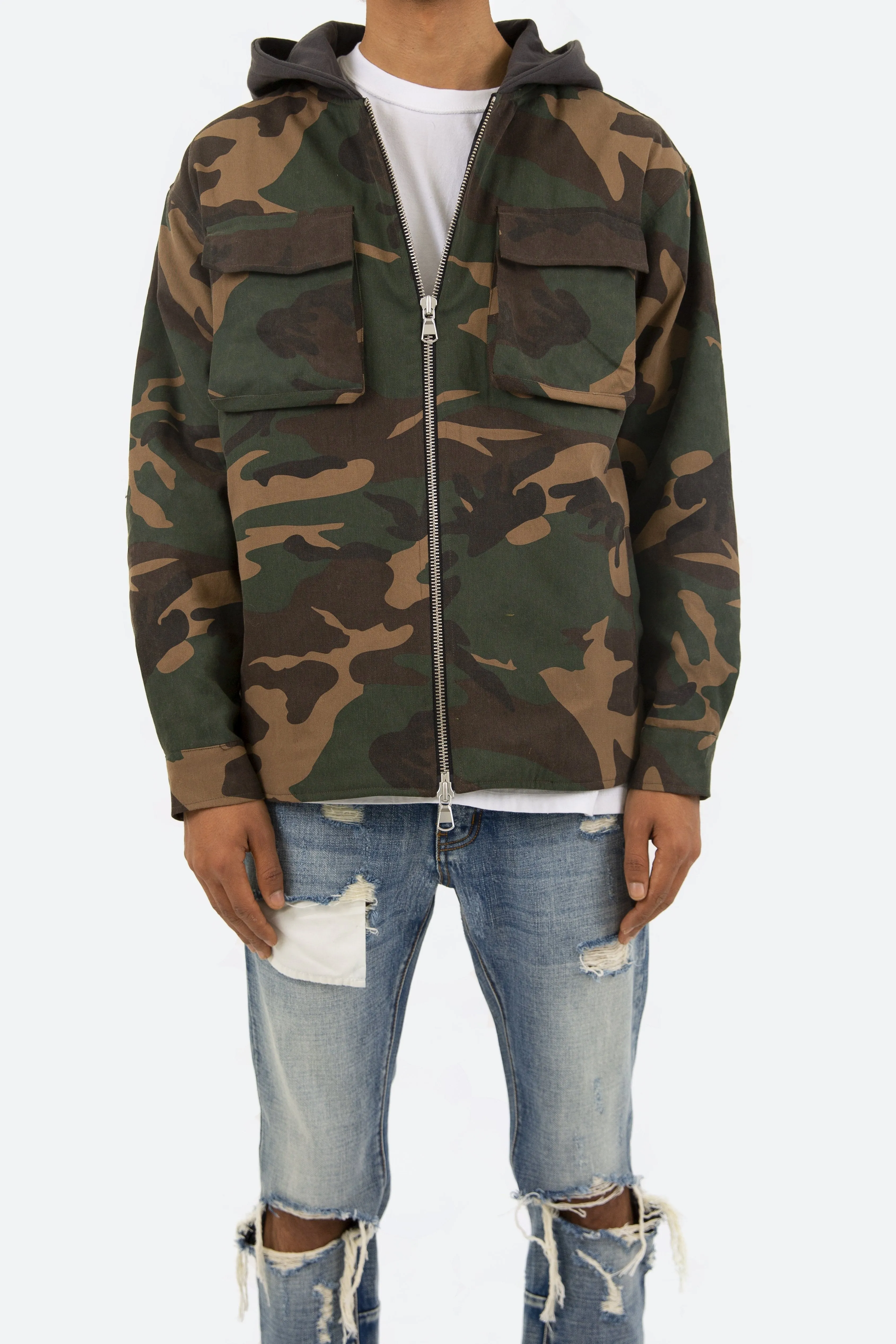 Camo Hooded Zip Up - Woodland Camo sold by MNML product image thumbnail 4