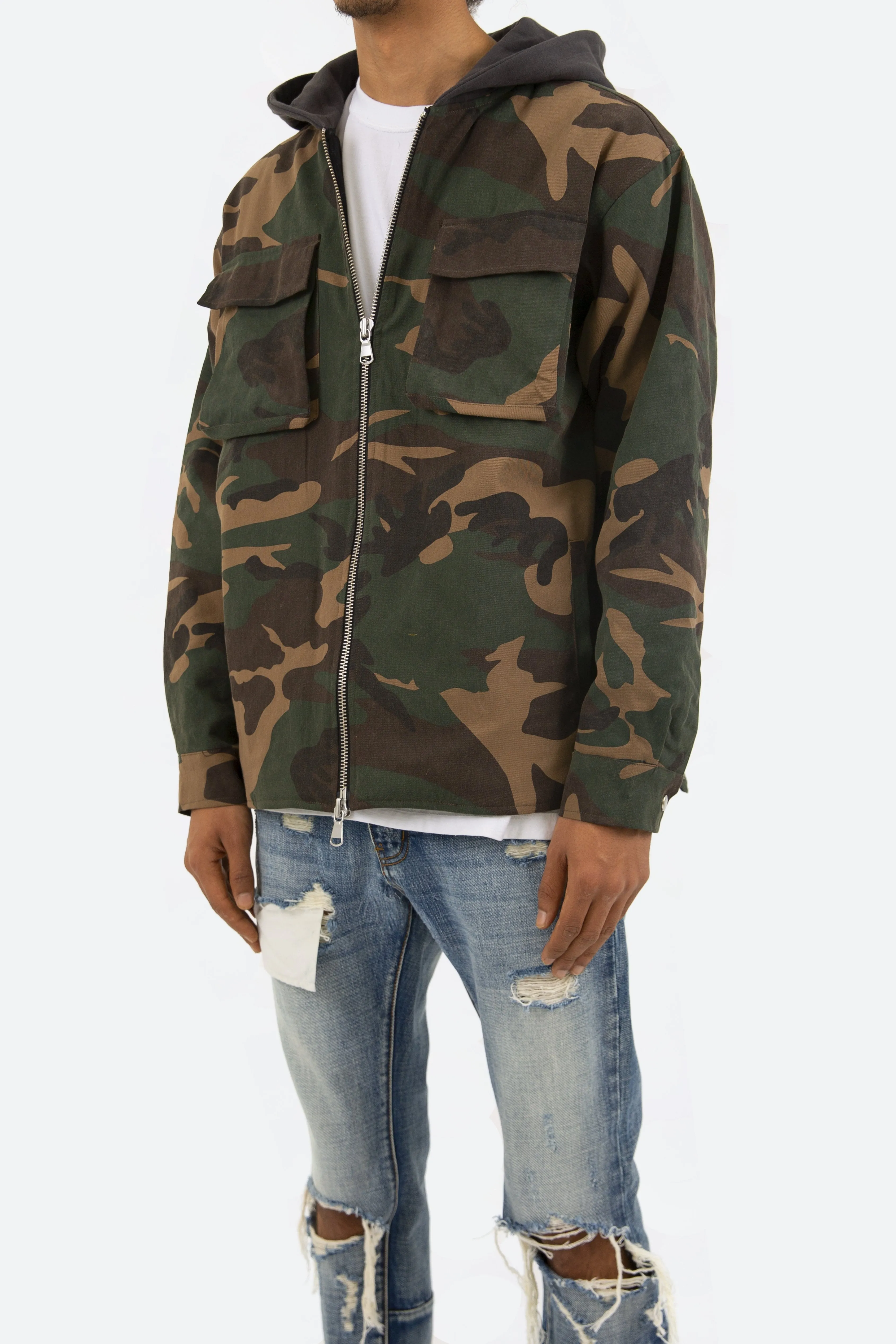 Camo Hooded Zip Up - Woodland Camo sold by MNML product image thumbnail 5