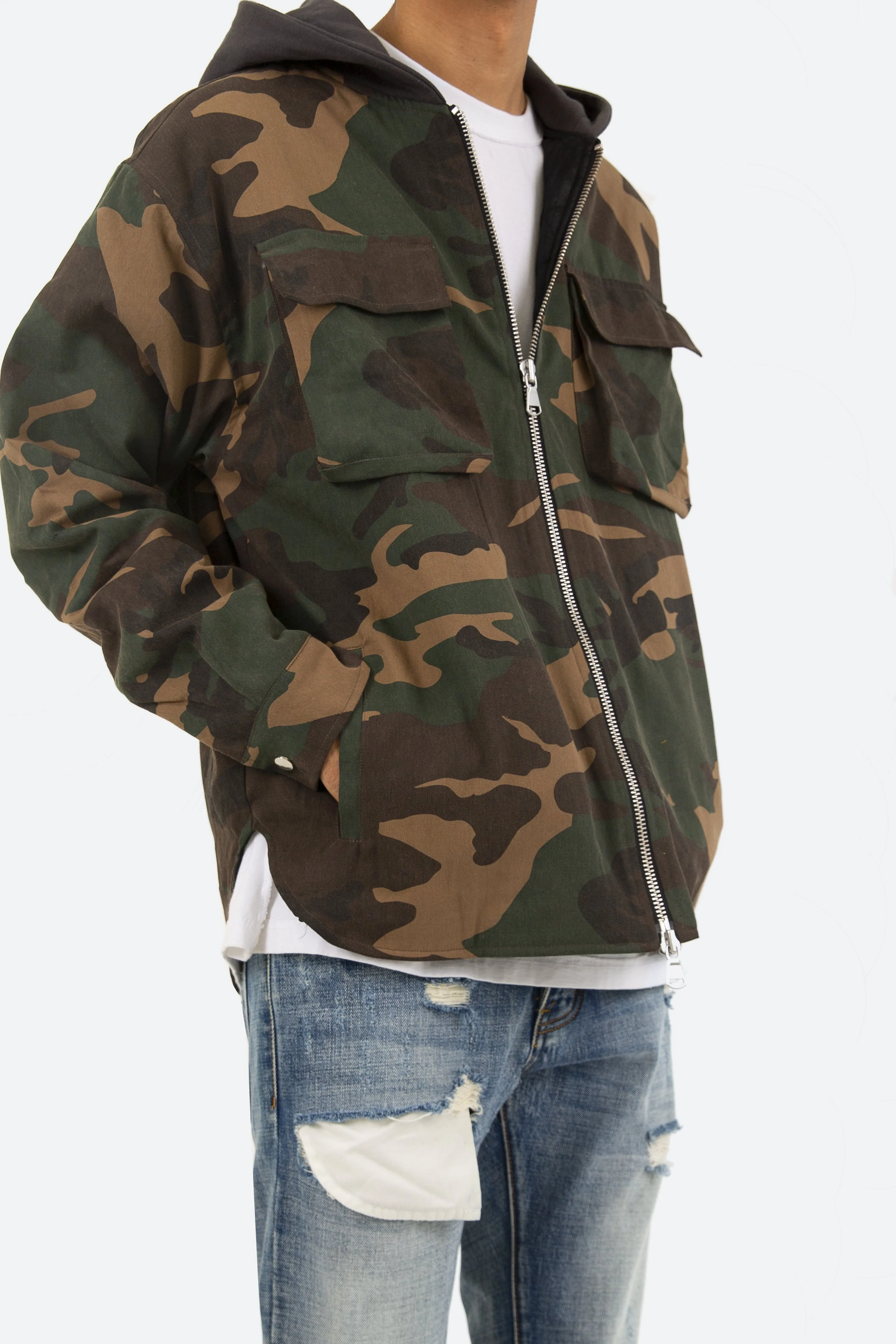 Camo Hooded Zip Up - Woodland Camo sold by MNML product image thumbnail 3