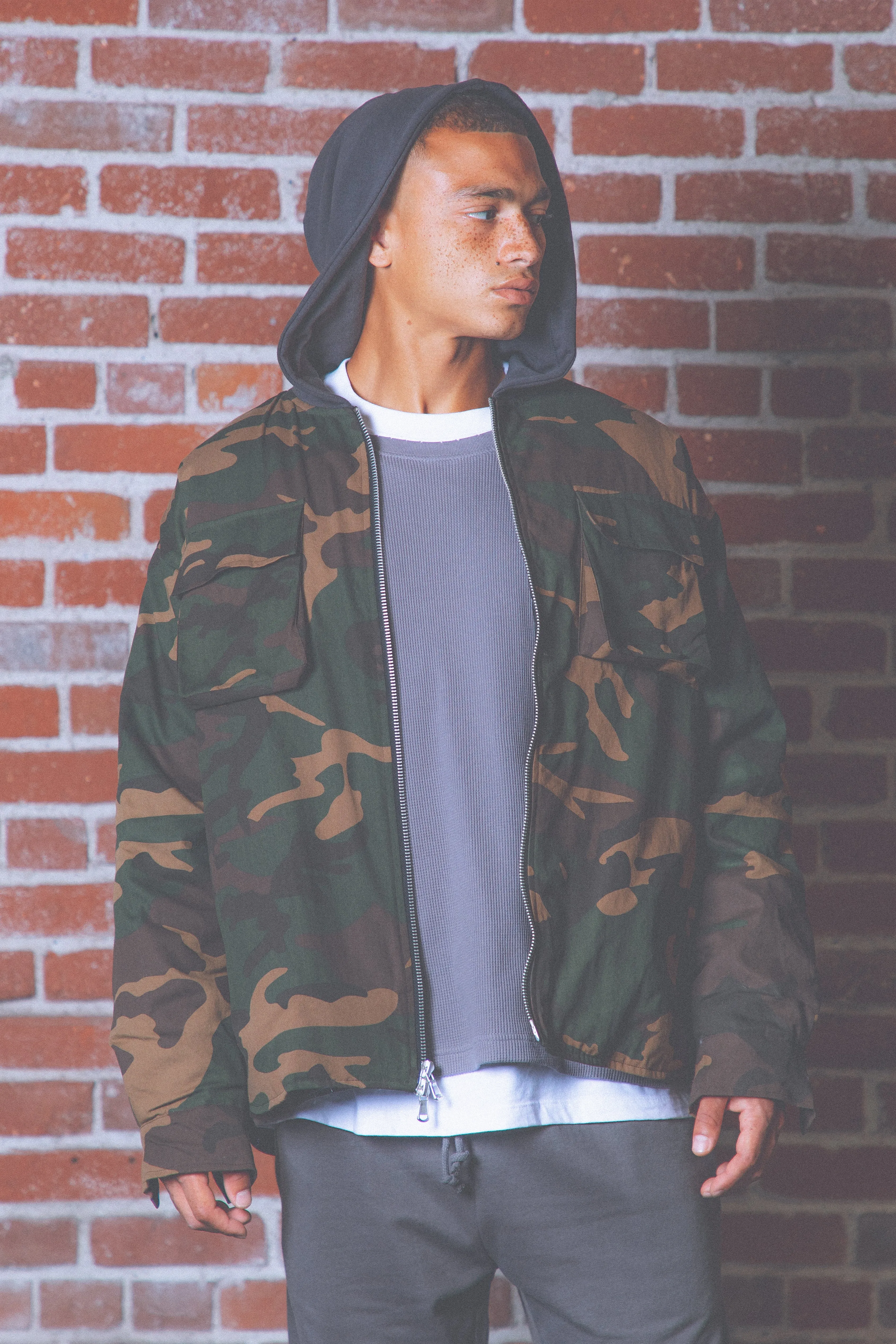 Camo Hooded Zip Up - Woodland Camo sold by MNML product image thumbnail 2