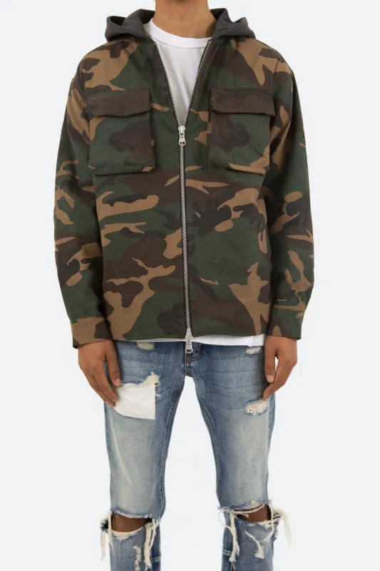 Camo Hooded Zip Up - Woodland Camo sold by MNML