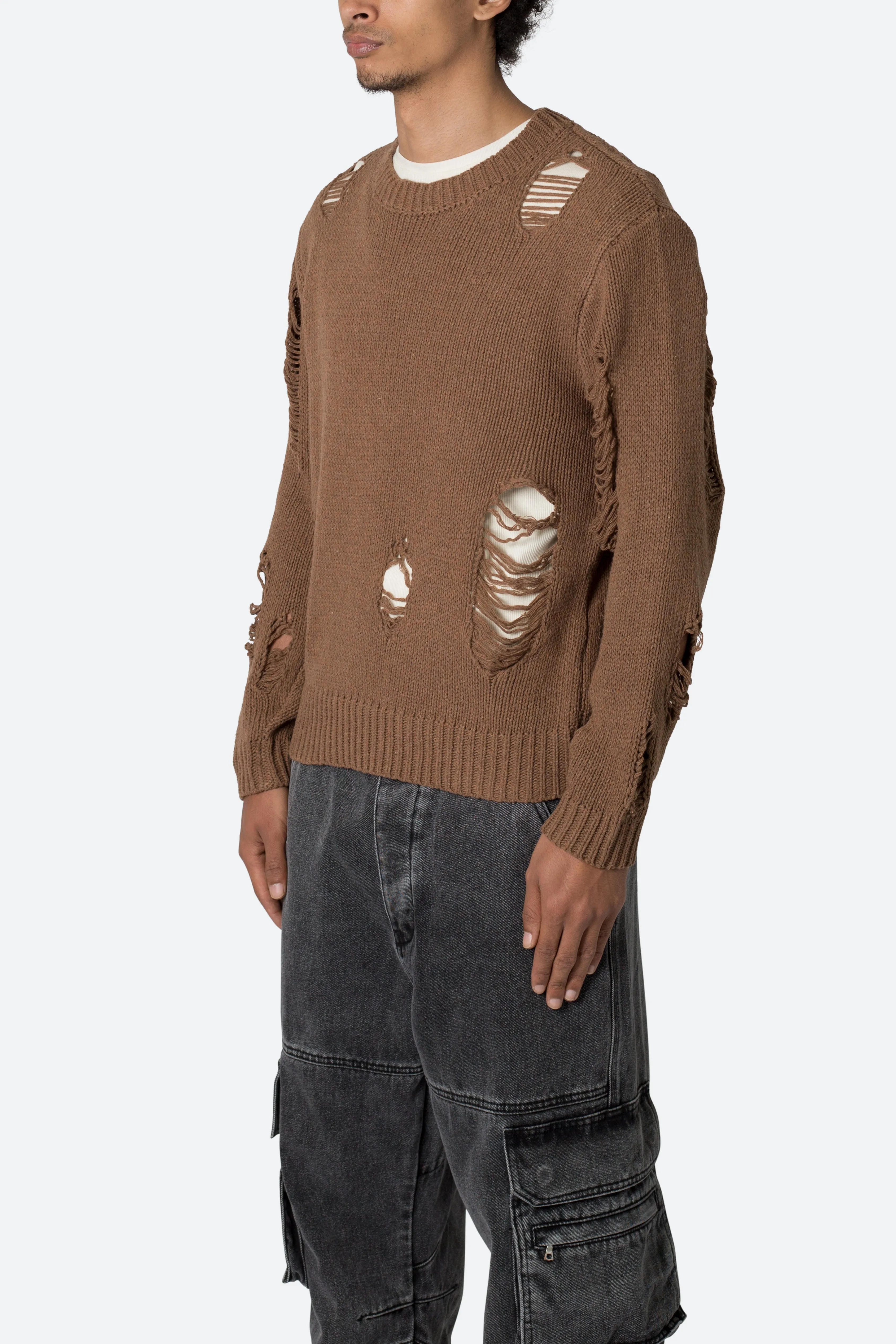 Distressed Sweater - Brown sold by MNML product image thumbnail 4