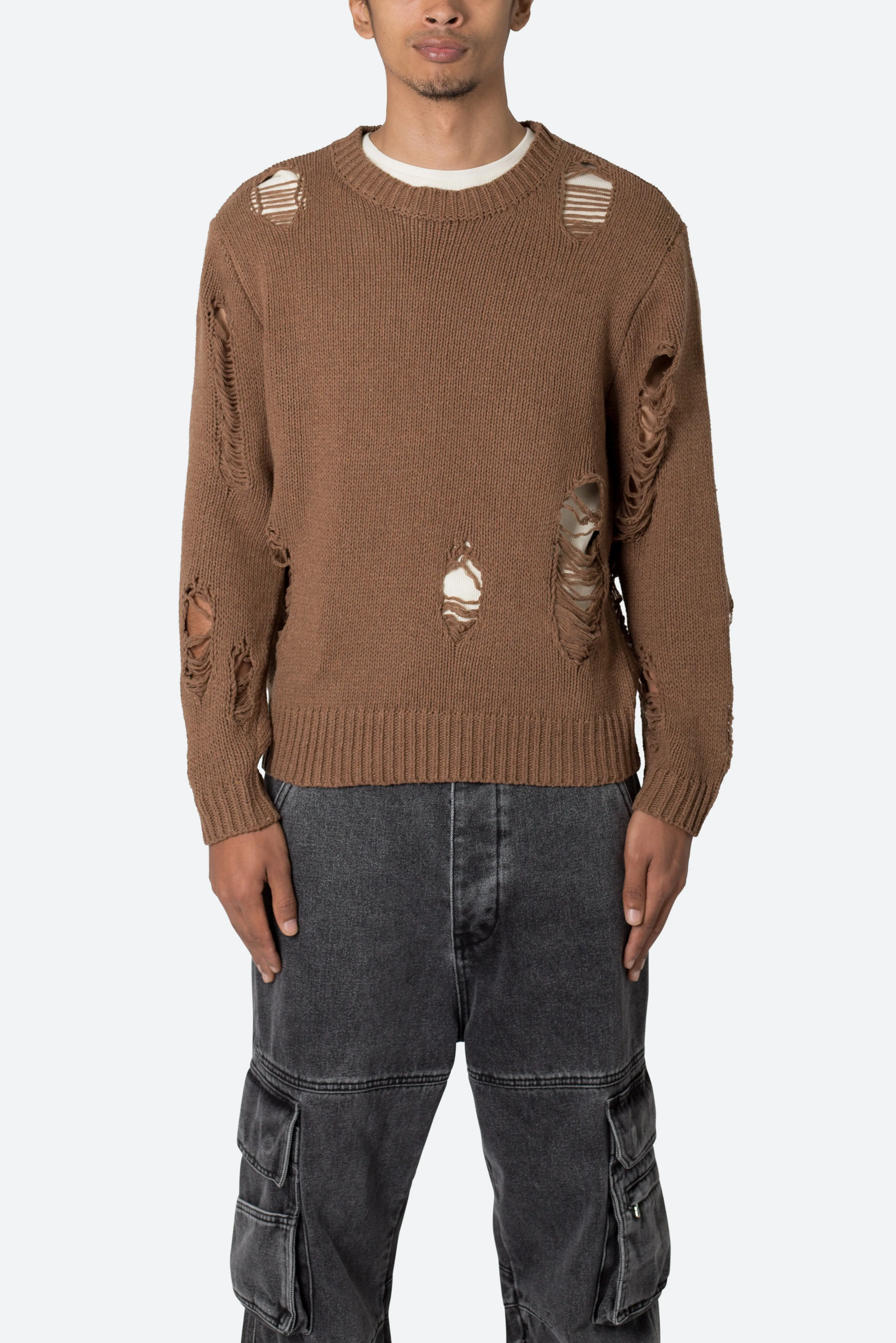 Distressed Sweater - Brown sold by MNML