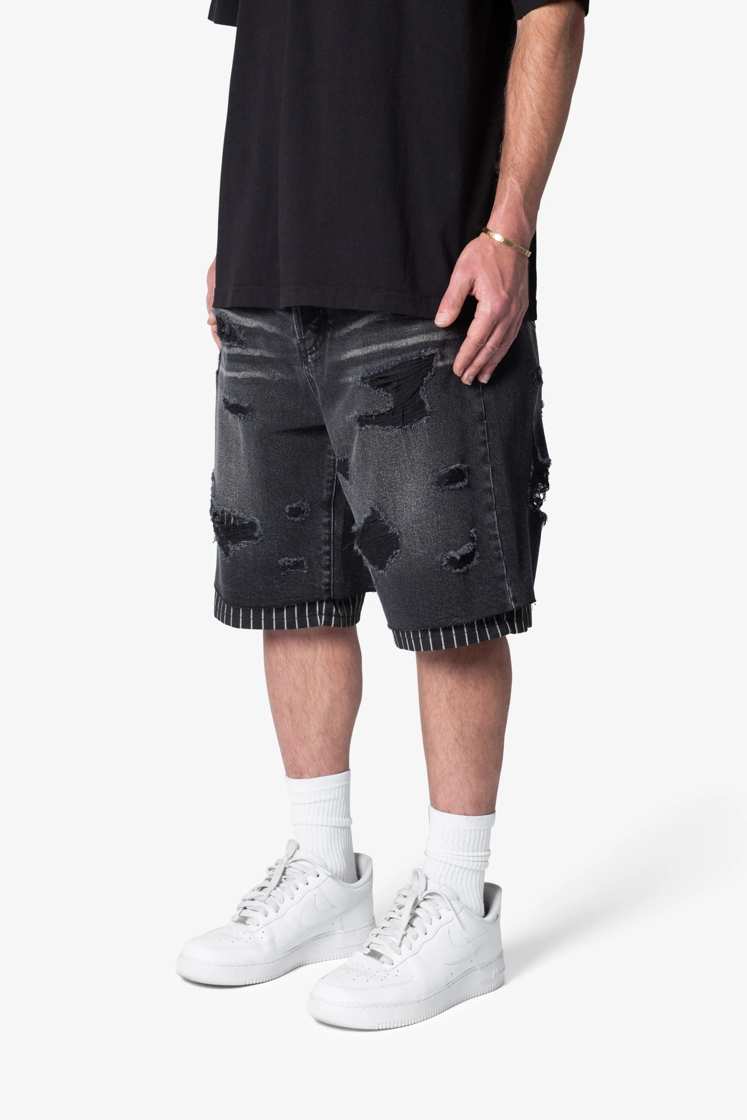 Ultra Baggy Lined Denim Shorts - Washed Black sold by MNML product image thumbnail 3