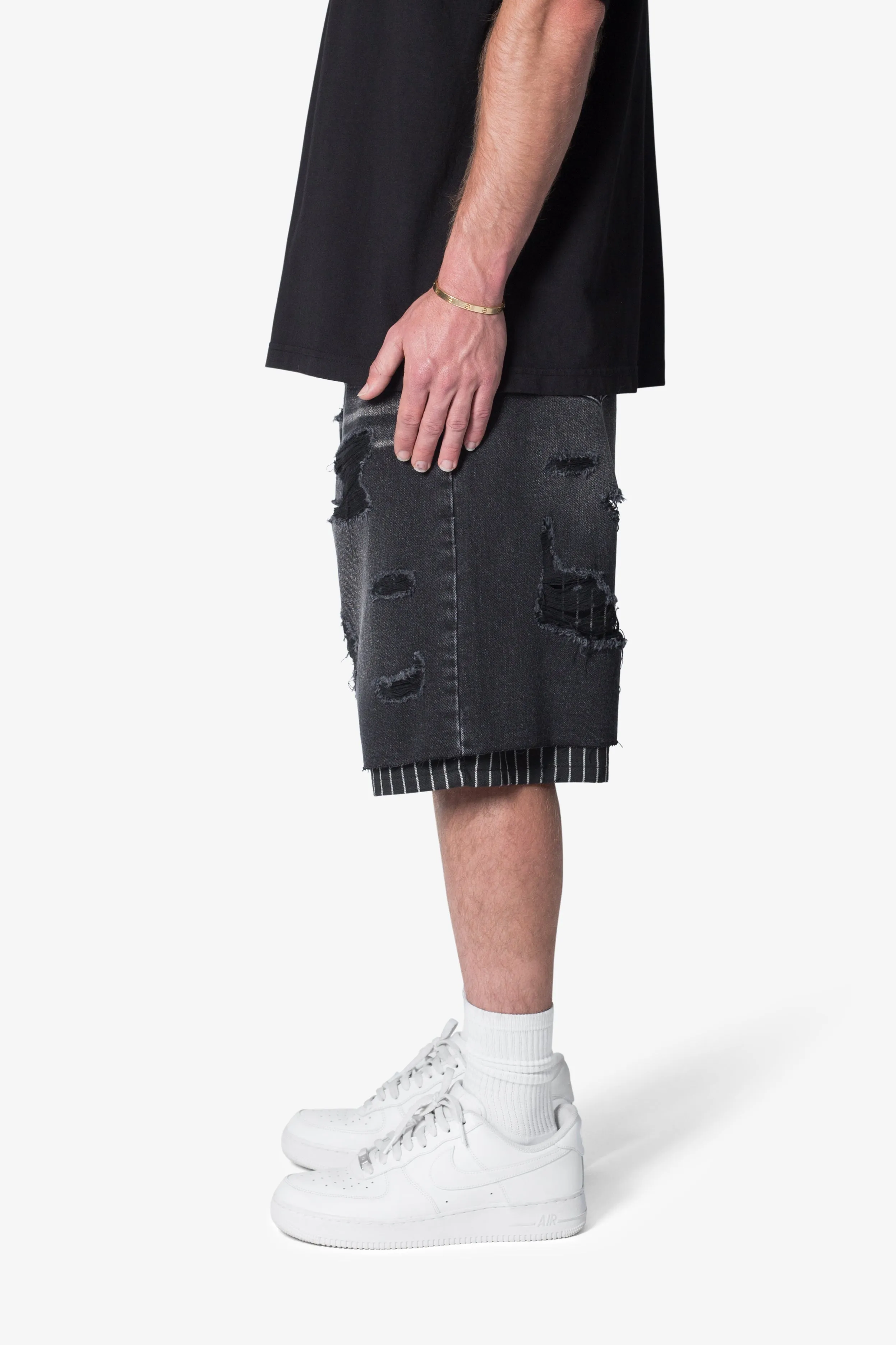 Ultra Baggy Lined Denim Shorts - Washed Black sold by MNML product image thumbnail 4