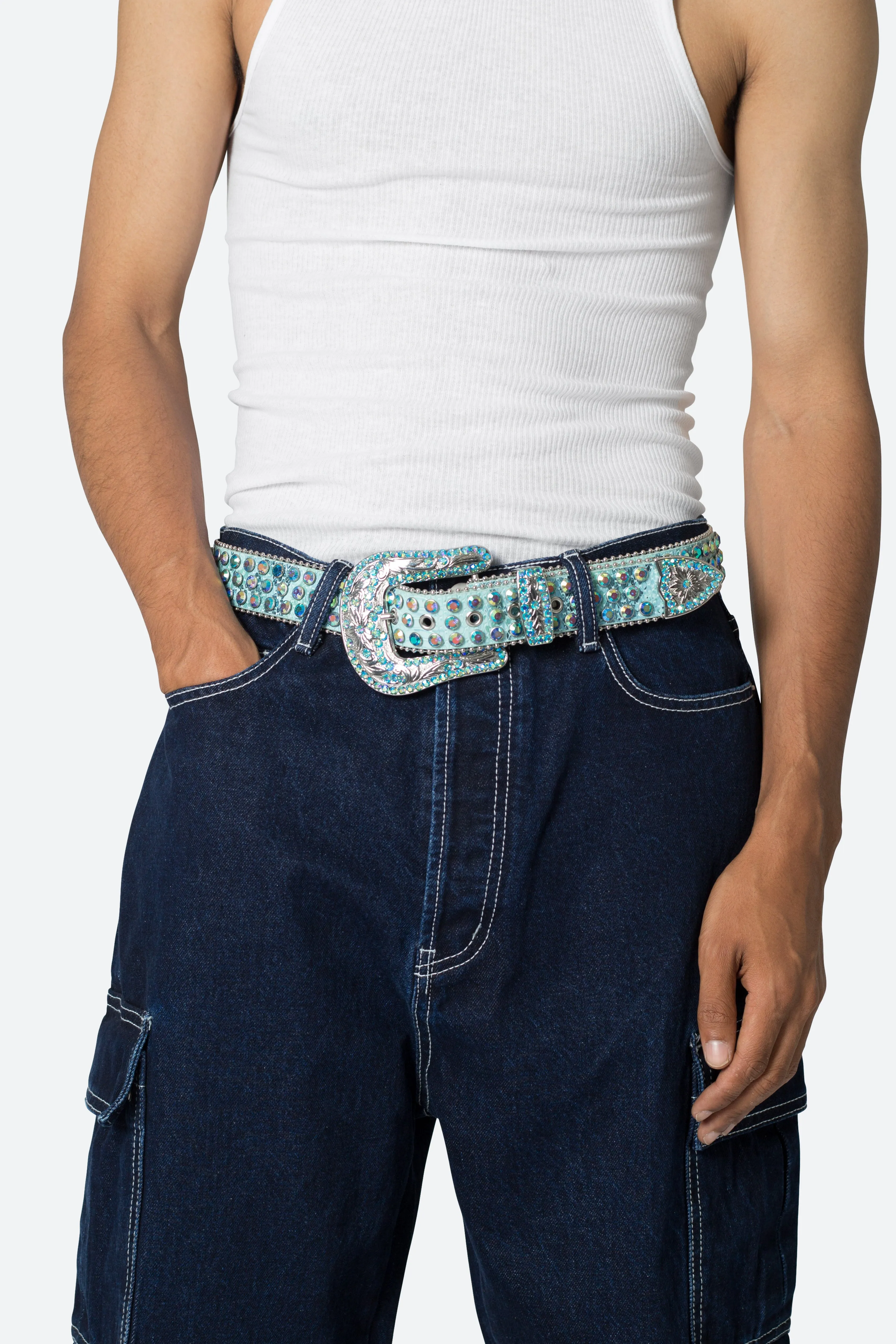Iridescent Rhinestone Belt - Blue sold by MNML product image thumbnail 3