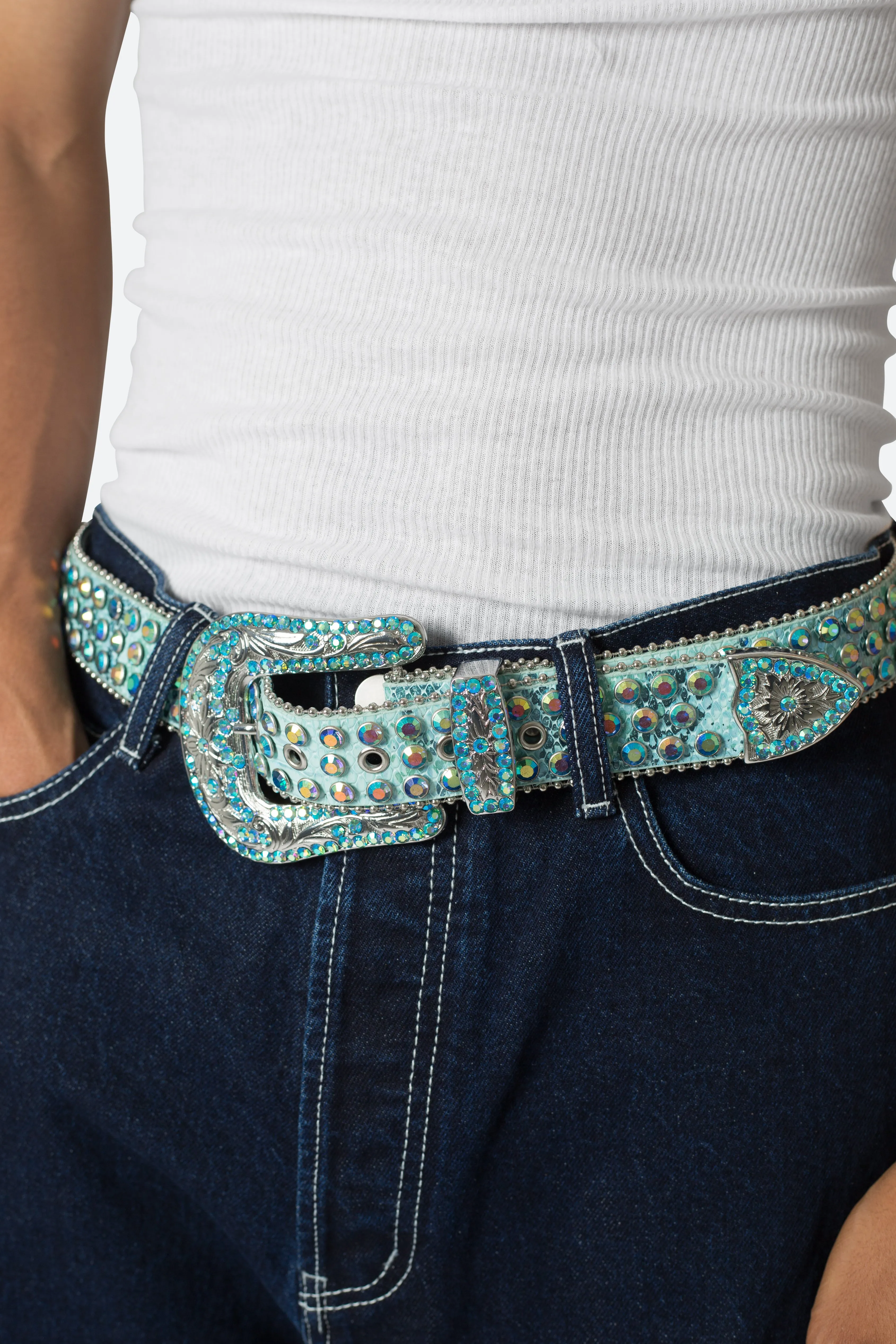 Iridescent Rhinestone Belt - Blue sold by MNML product image thumbnail 4