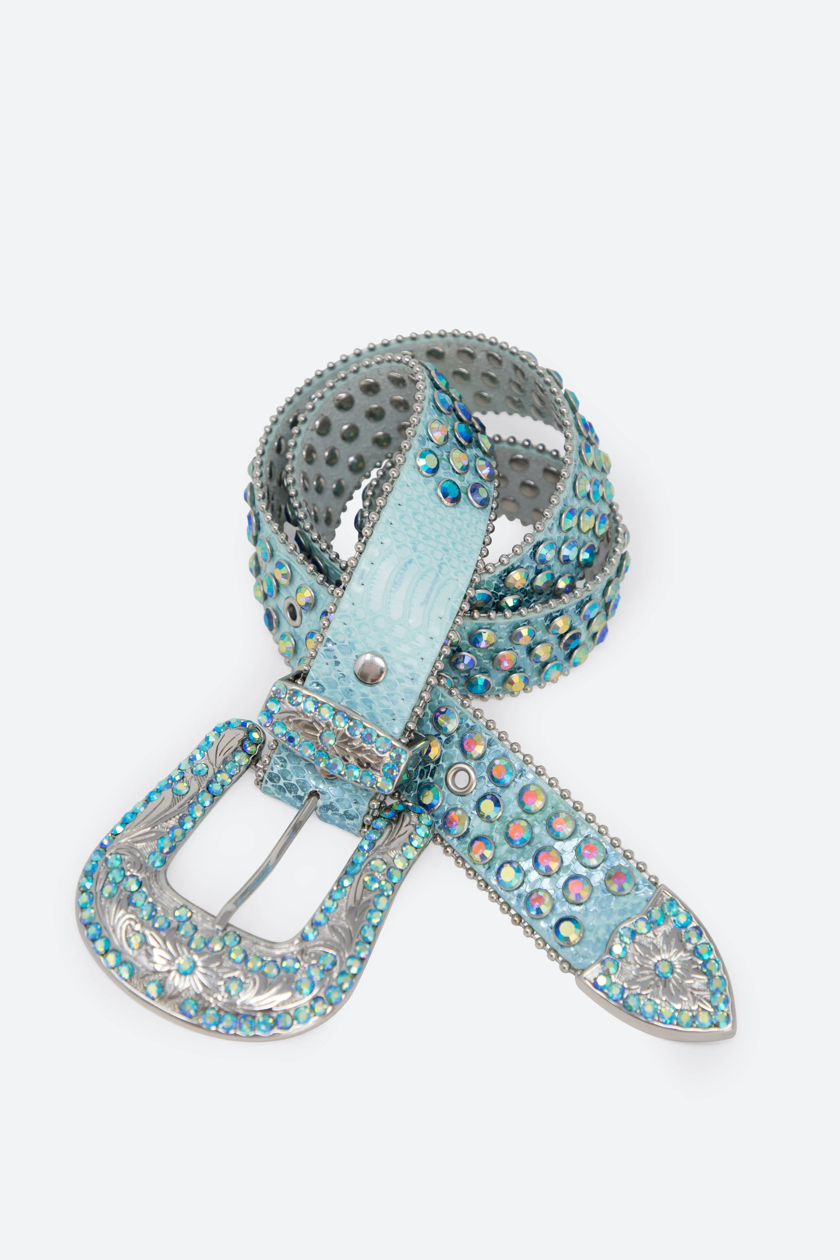 Iridescent Rhinestone Belt - Blue sold by MNML