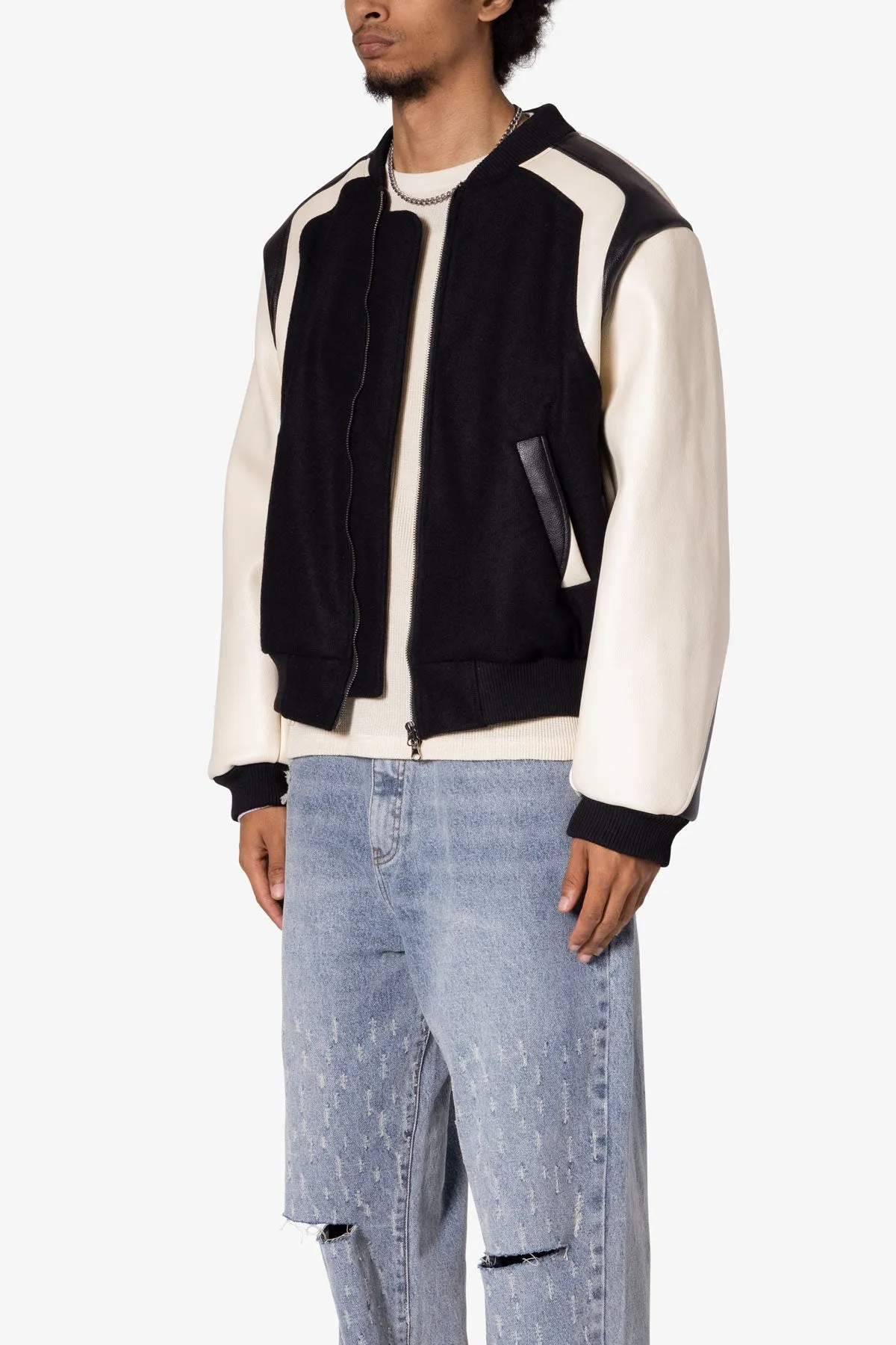 Varsity Mod Jacket - Black/White sold by MNML product image thumbnail 4