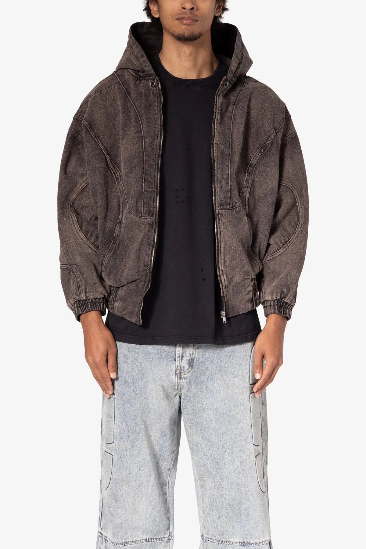 Cropped Baggy Bomber Hoodie - Washed Black sold by MNML