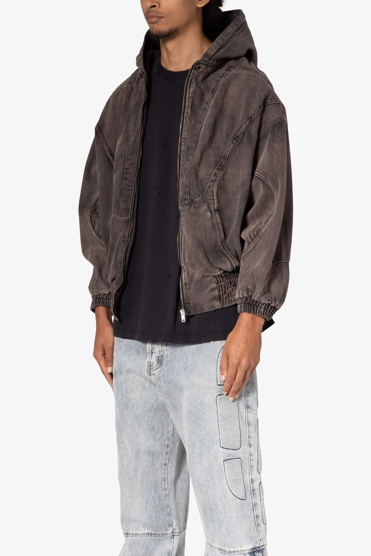Cropped Baggy Bomber Hoodie - Washed Black sold by MNML product image thumbnail 3
