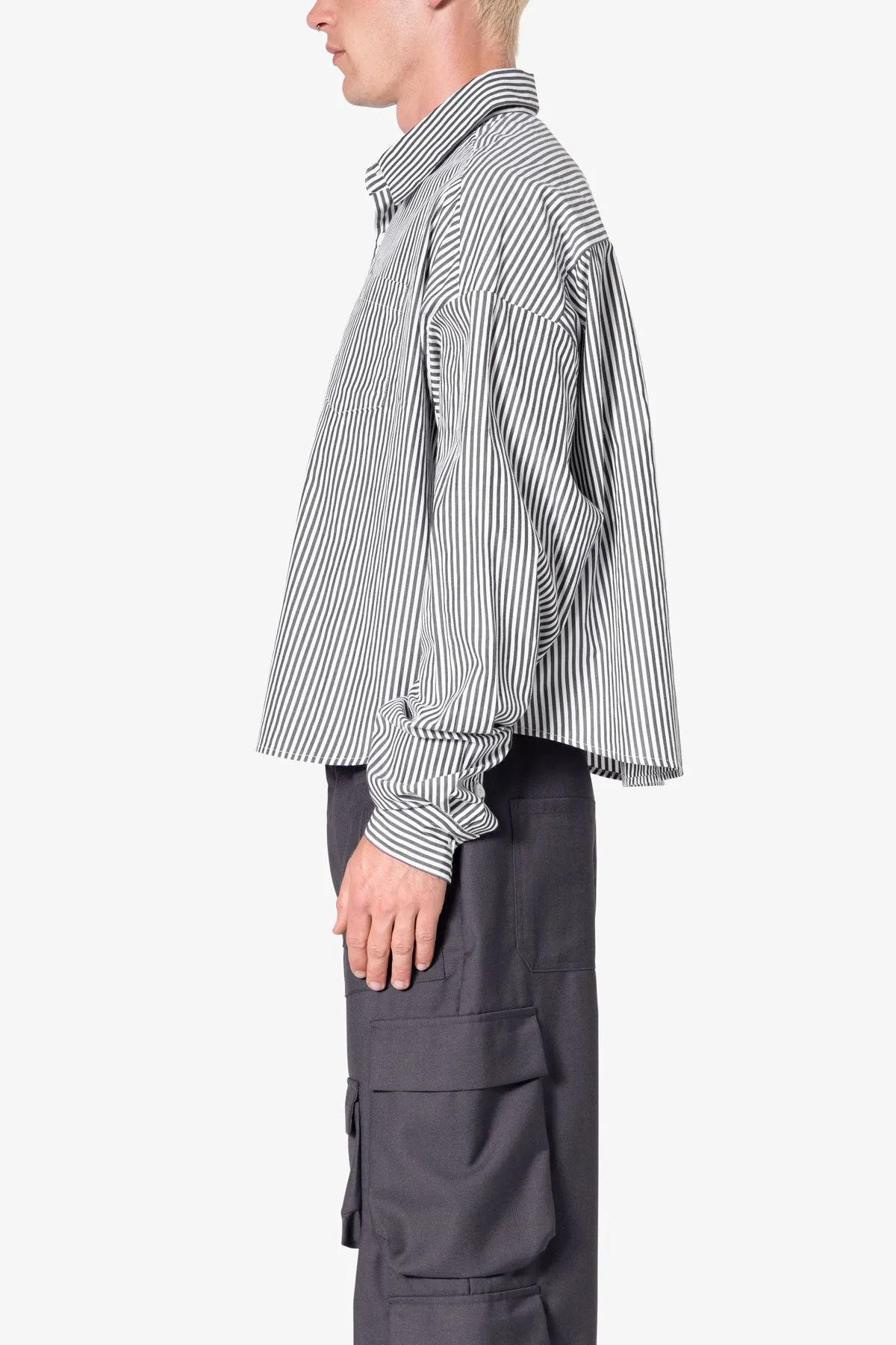 Striped Cropped Button Down Shirt - Black sold by MNML product image thumbnail 4