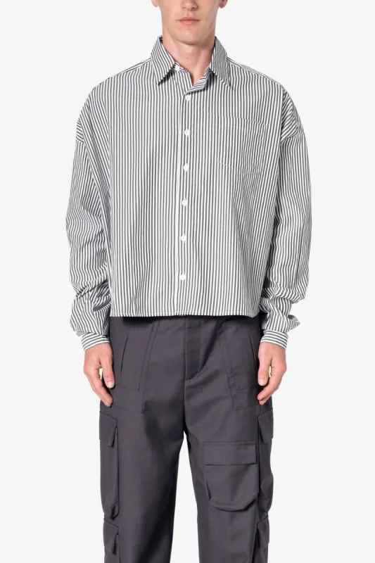 Striped Cropped Button Down Shirt - Black sold by MNML