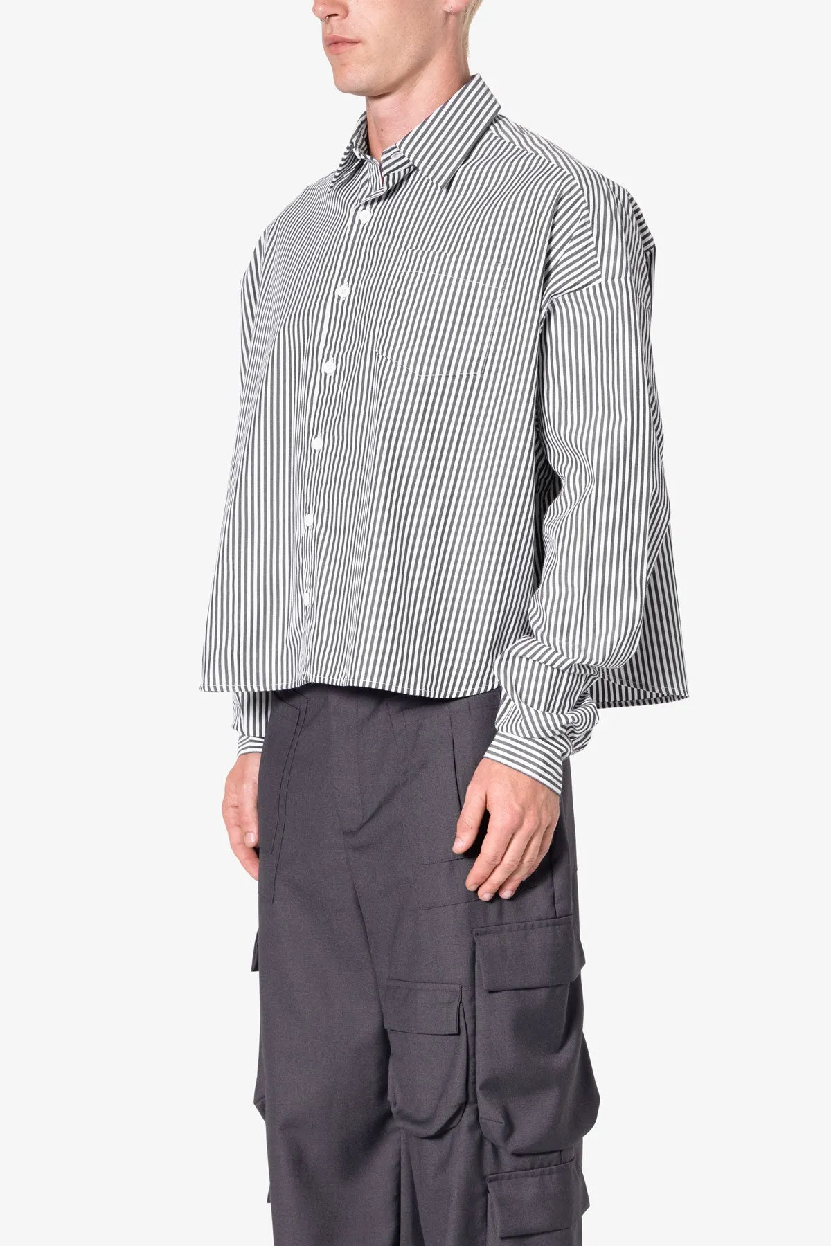 Striped Cropped Button Down Shirt - Black sold by MNML product image thumbnail 3