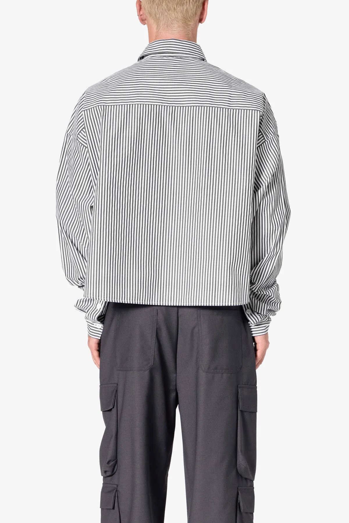 Striped Cropped Button Down Shirt - Black sold by MNML product image thumbnail 5