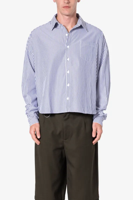 Striped Cropped Button Down Shirt - Blue sold by MNML
