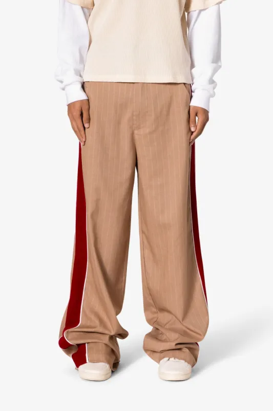 Pinstripe Velvet Trim Trouser Pants - Tan sold by MNML