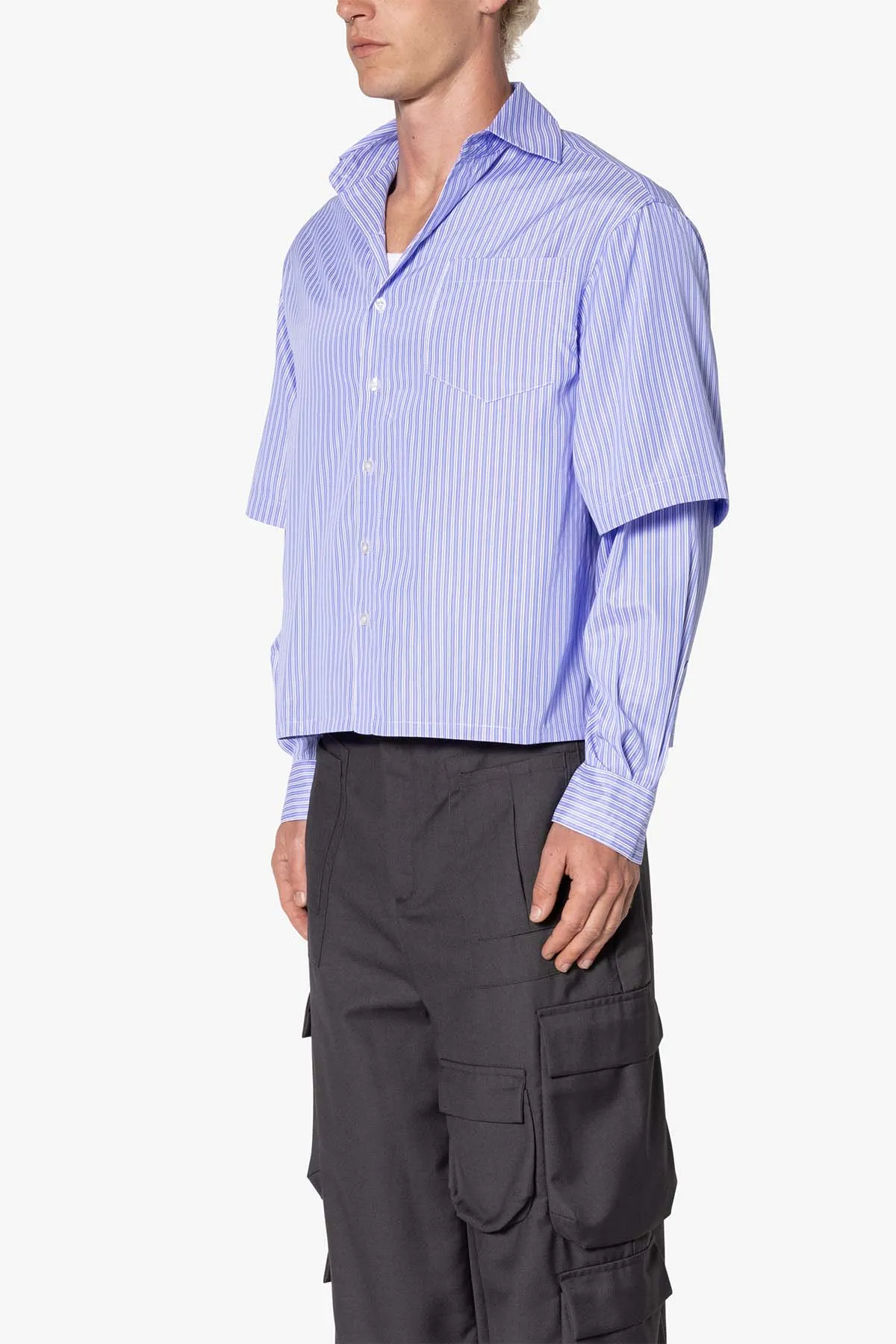 Double Layer Pinstripe Shirt - Blue sold by MNML product image thumbnail 3