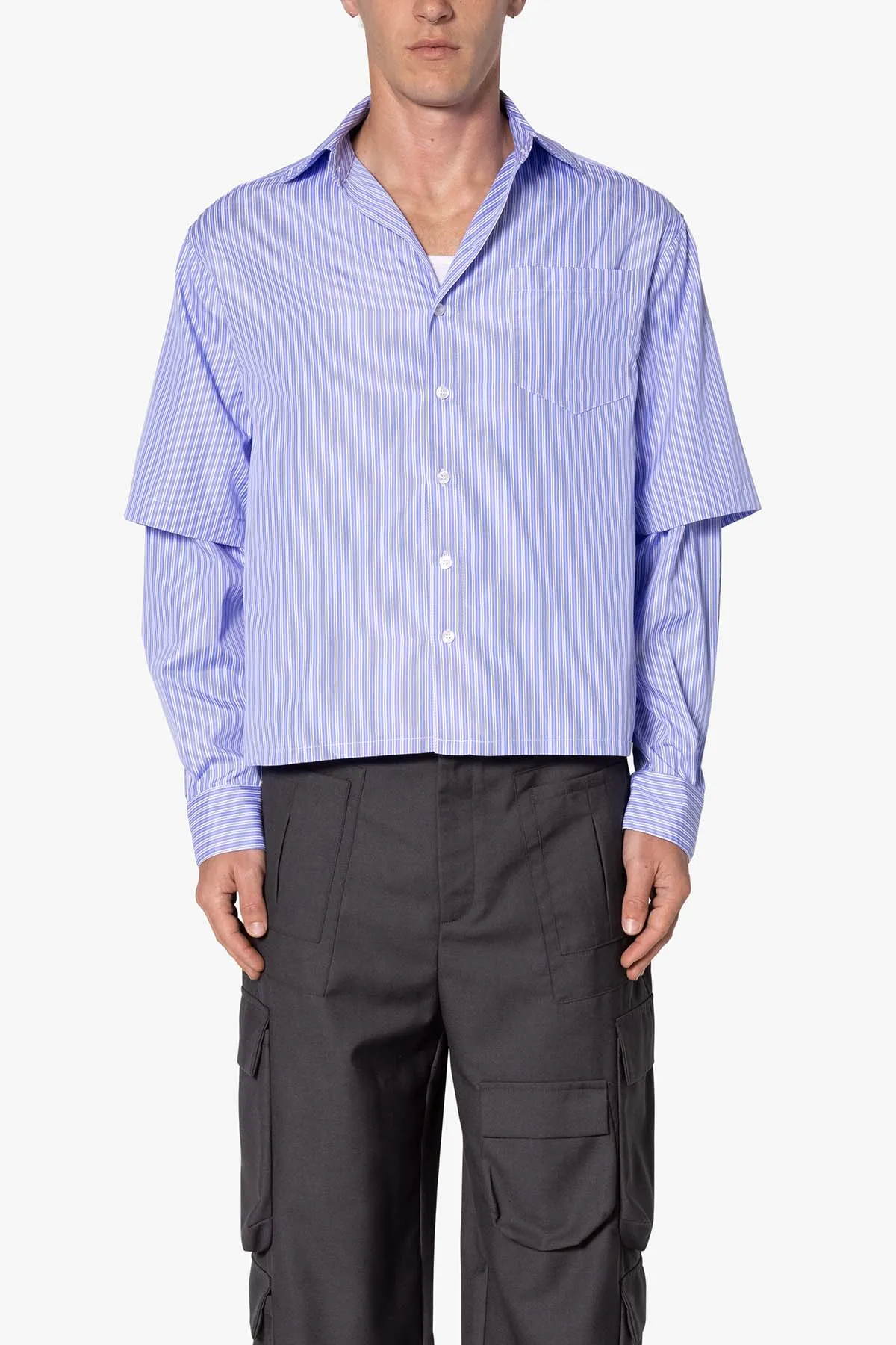 Double Layer Pinstripe Shirt - Blue sold by MNML product image thumbnail 2