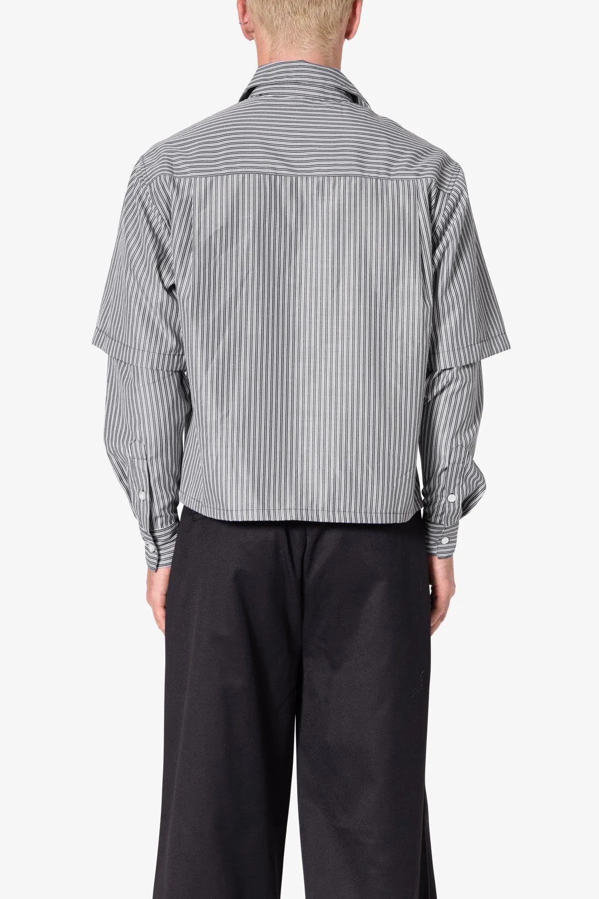 Double Layer Pinstripe Shirt - Black sold by MNML product image thumbnail 5