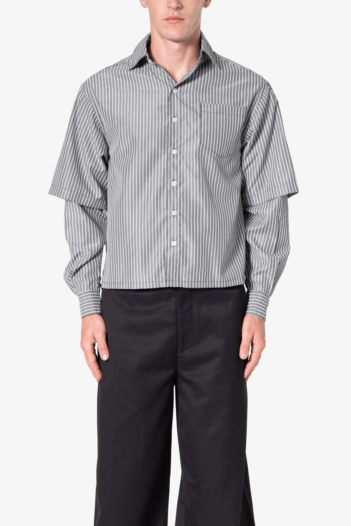 Double Layer Pinstripe Shirt - Black sold by MNML