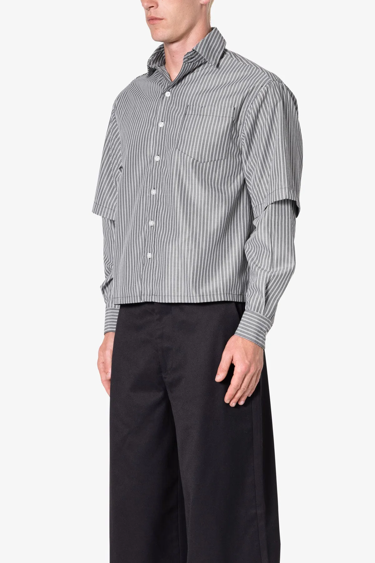 Double Layer Pinstripe Shirt - Black sold by MNML product image thumbnail 3