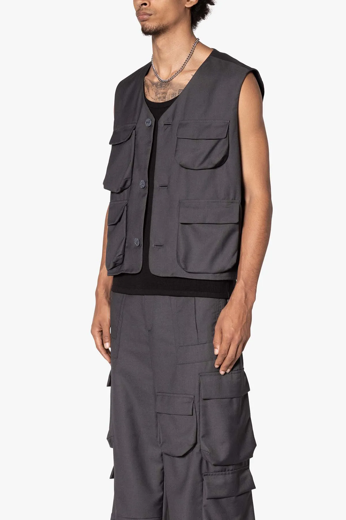 Bonded Gabardine Vest - Grey sold by MNML product image thumbnail 3