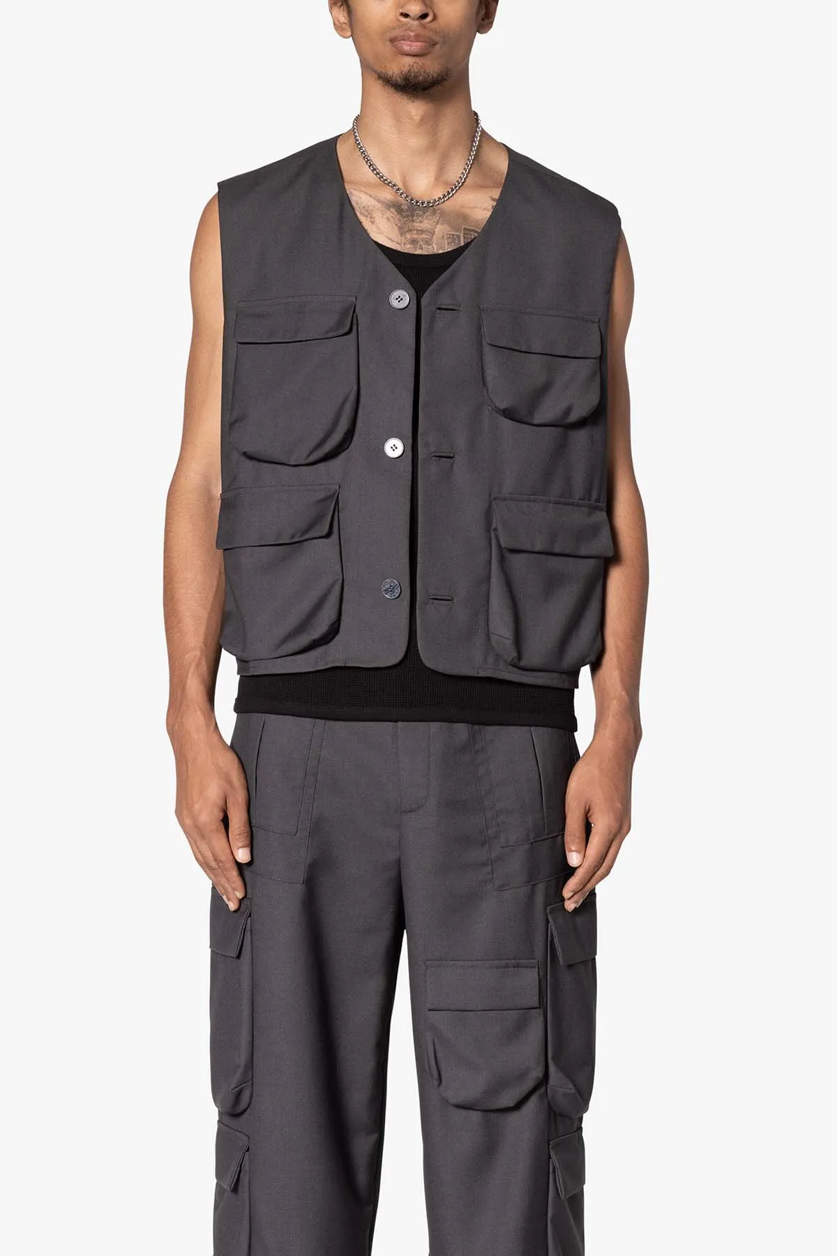 Bonded Gabardine Vest - Grey sold by MNML product image thumbnail 2