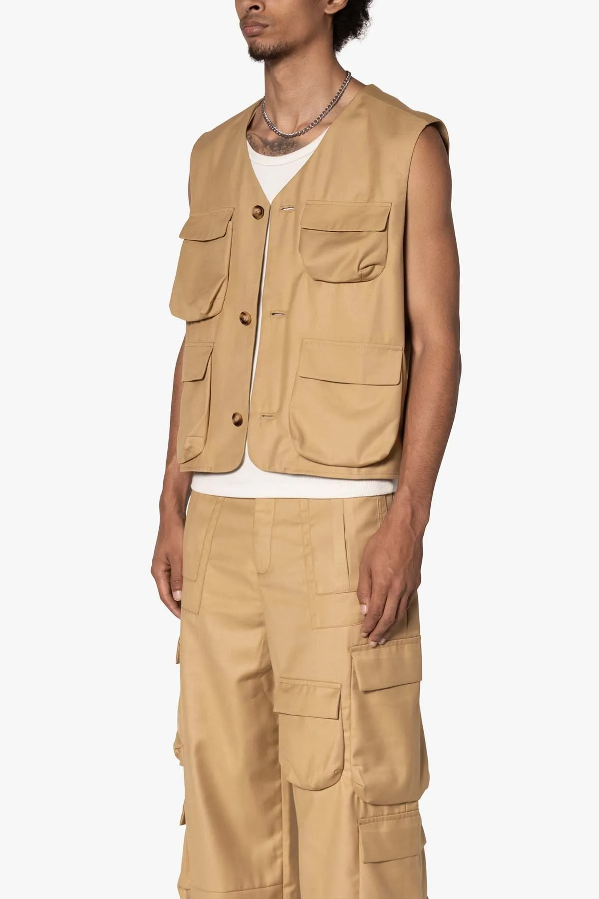 Bonded Gabardine Vest - Tan sold by MNML product image thumbnail 3