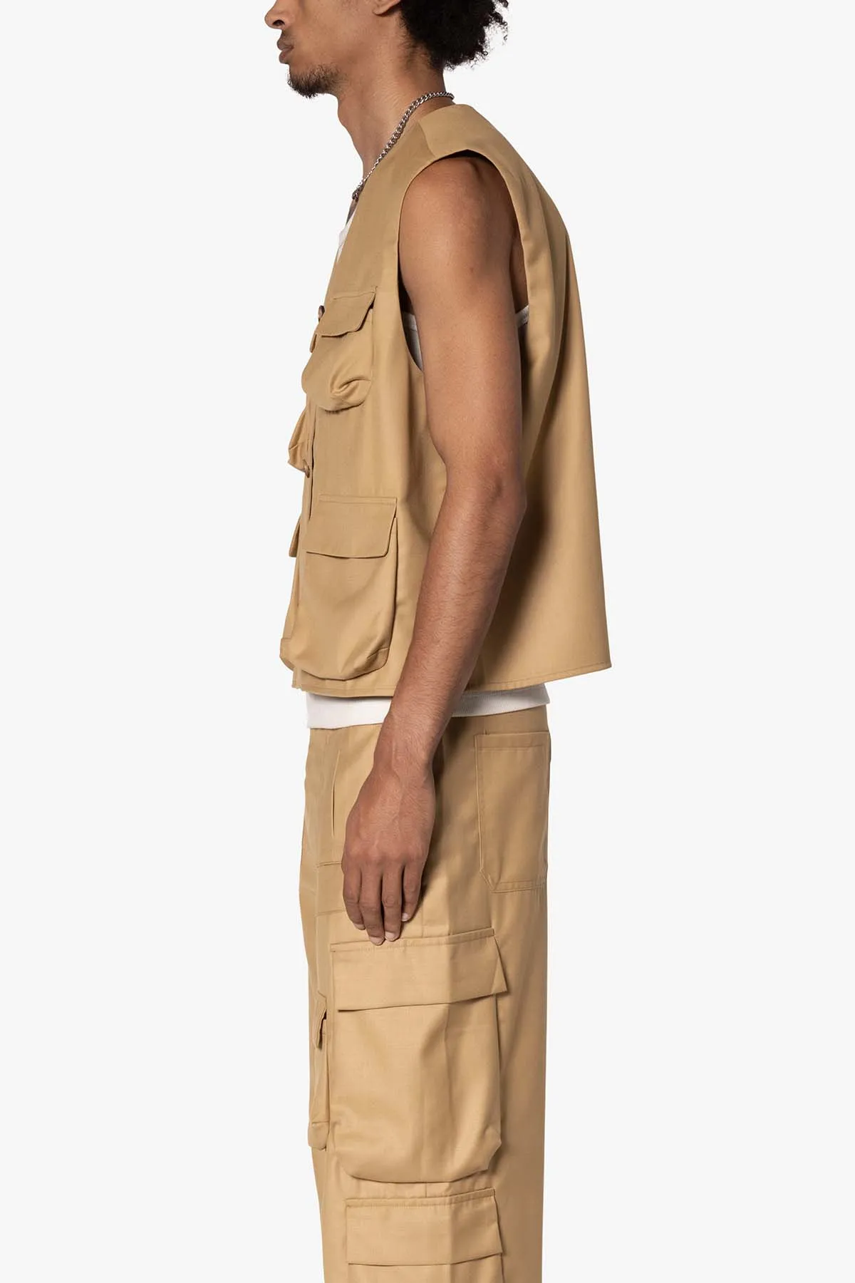 Bonded Gabardine Vest - Tan sold by MNML product image thumbnail 4