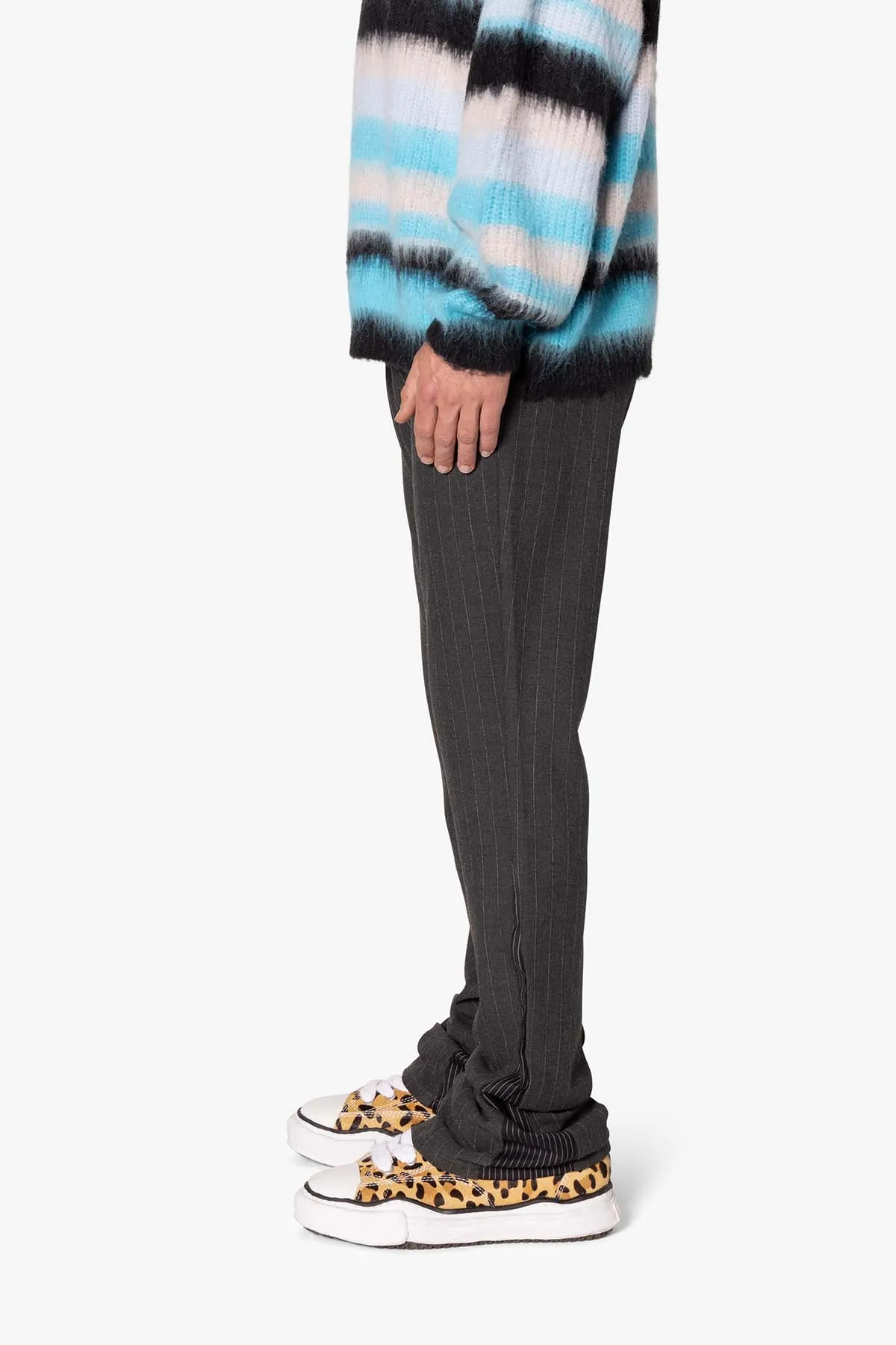 Dual Tone Flare Pinstripe Trouser Pants - Black sold by MNML product image thumbnail 5