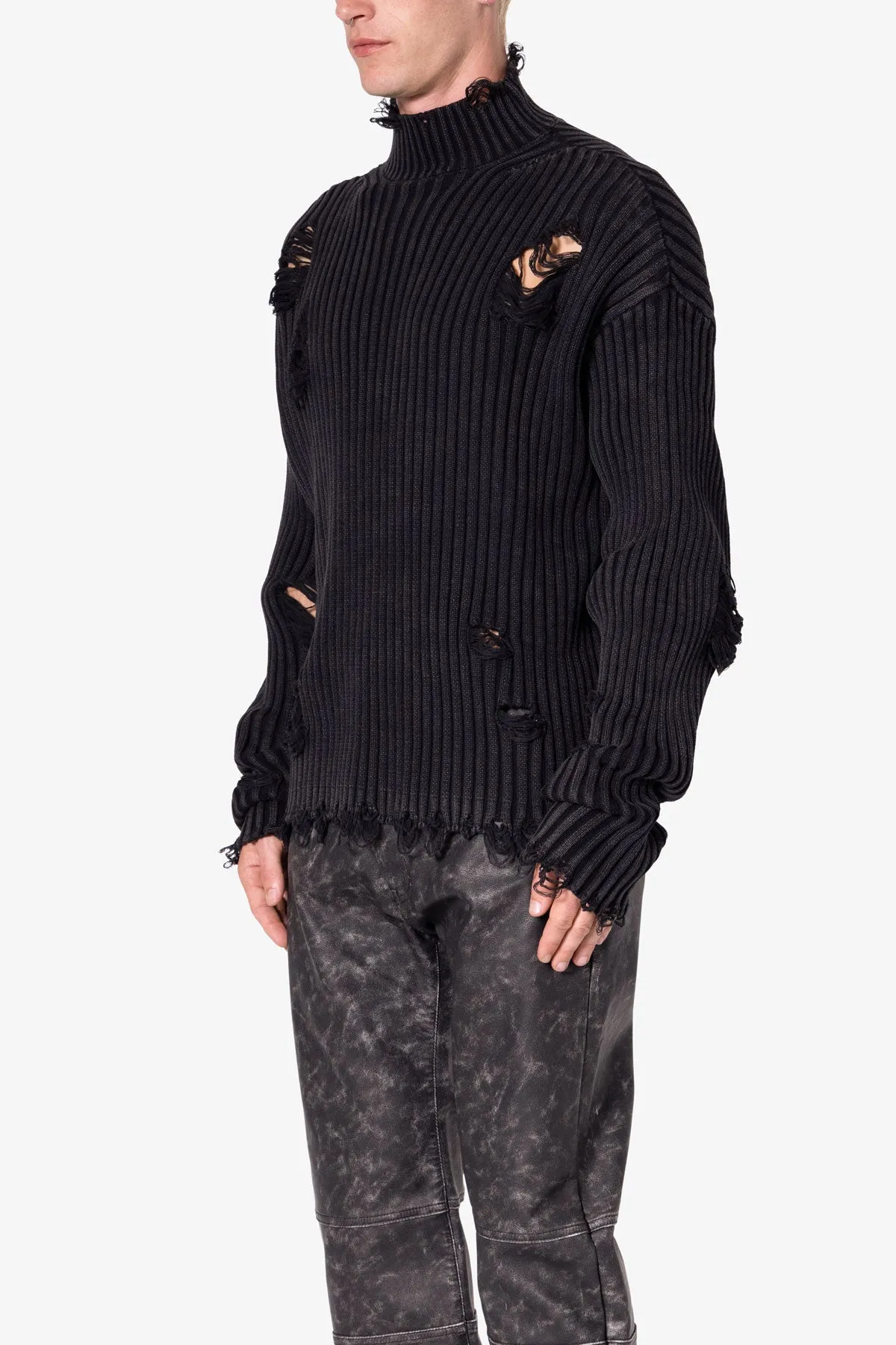 Distressed Crop Knit Sweater - Black sold by MNML product image thumbnail 3