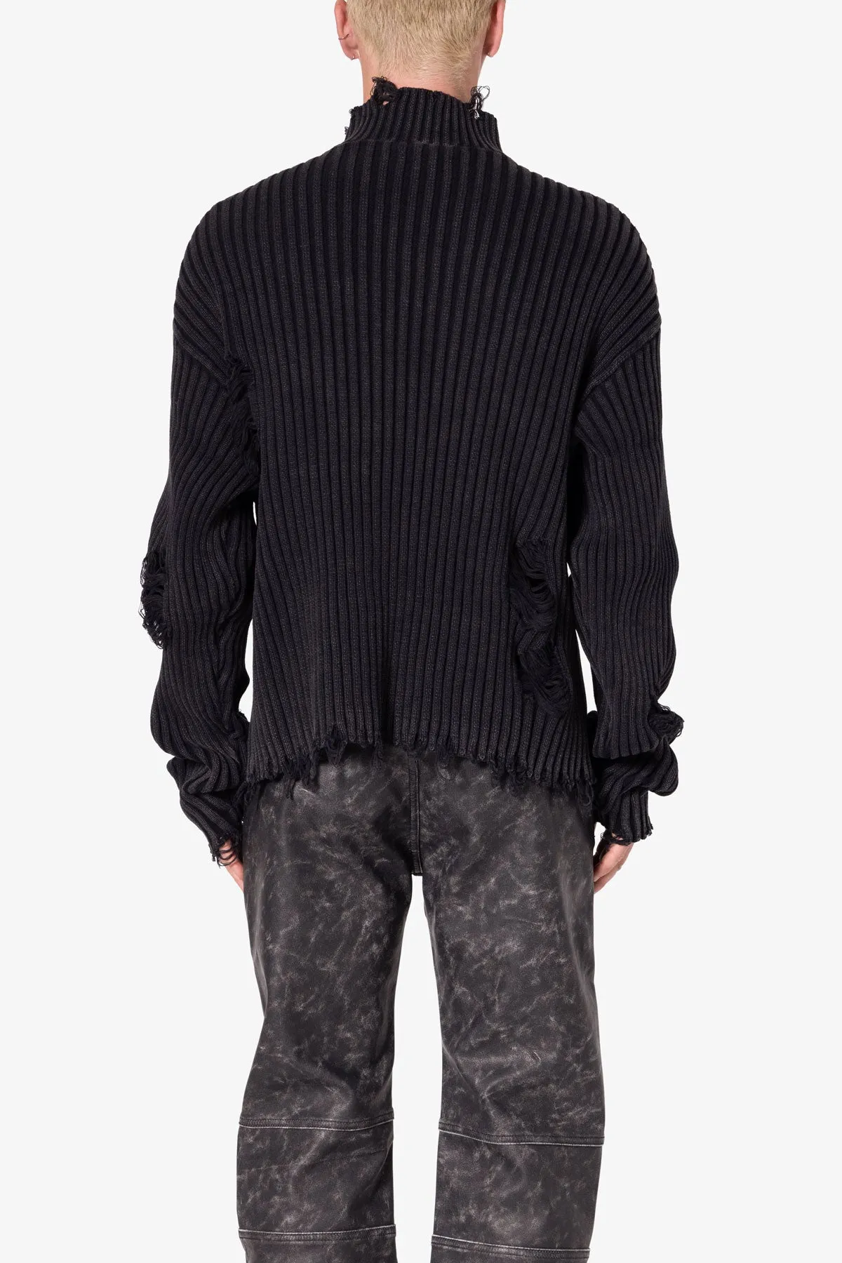 Distressed Crop Knit Sweater - Black sold by MNML product image thumbnail 5