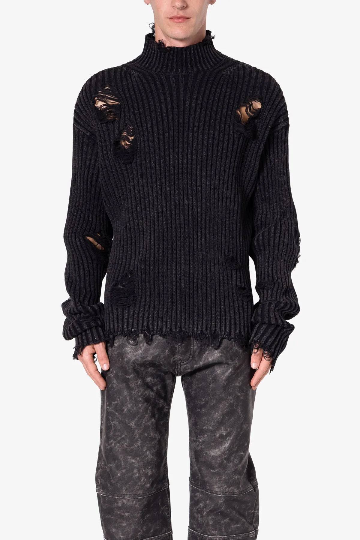 Distressed Crop Knit Sweater - Black sold by MNML product image thumbnail 2