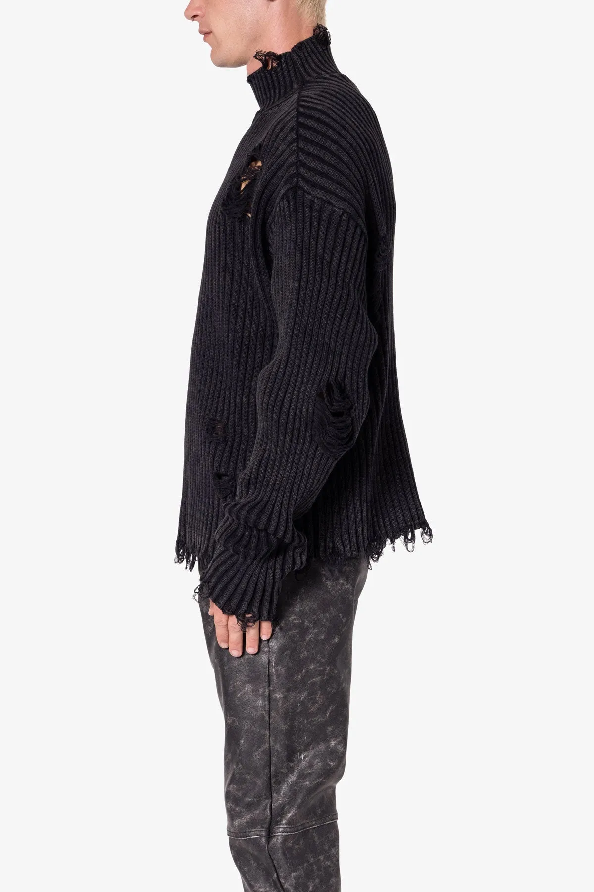 Distressed Crop Knit Sweater - Black sold by MNML product image thumbnail 4