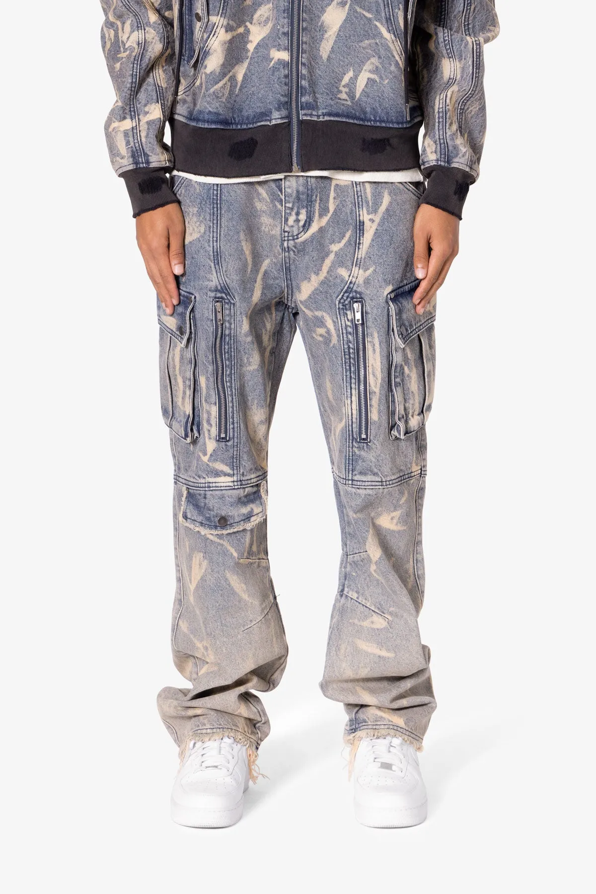 Ultra Baggy Rippled Denim Cargo Pants - Blue sold by MNML