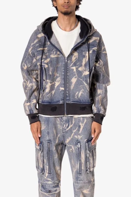 Double Denim Hooded Bomber Jacket - Blue sold by MNML