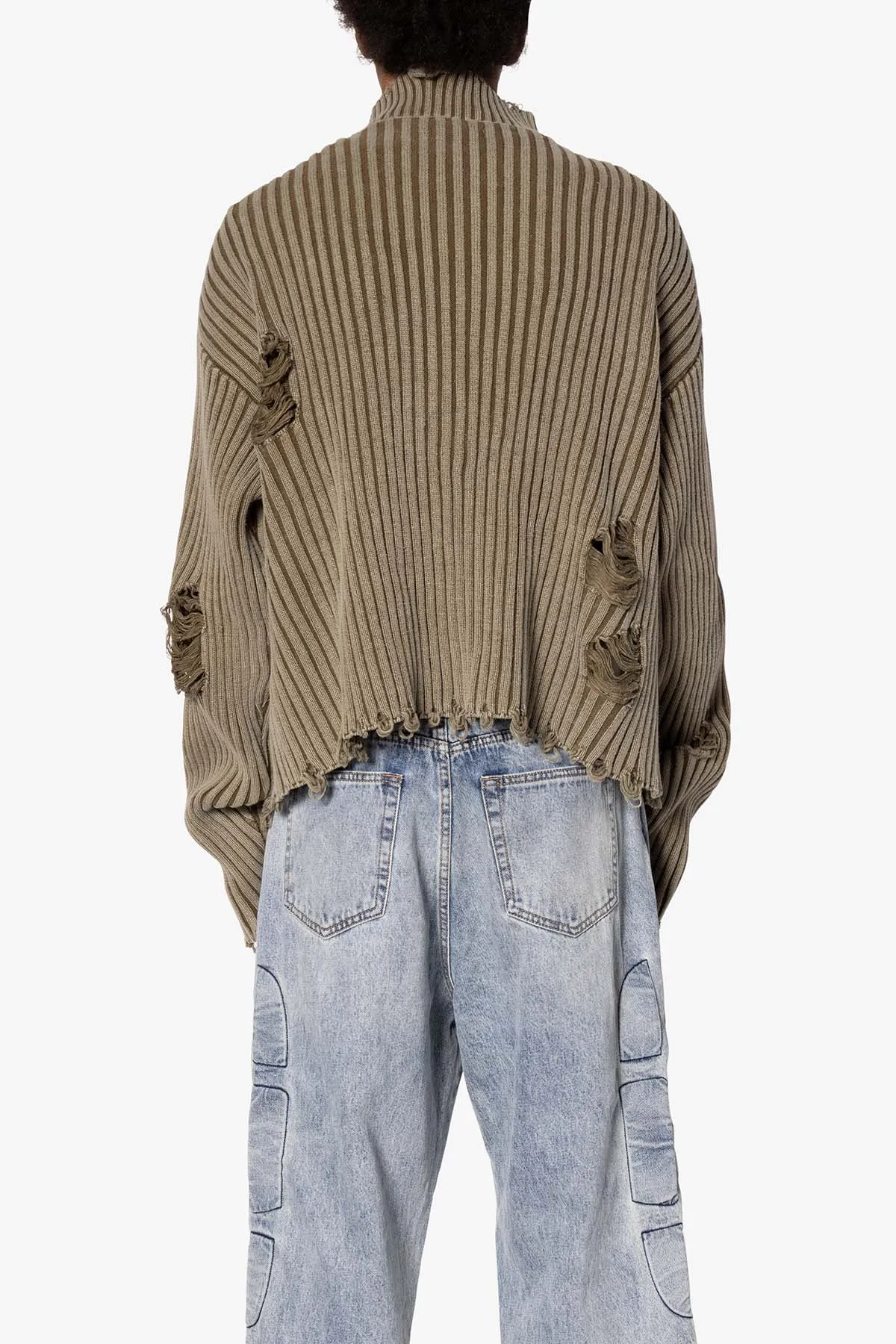 Distressed Crop Knit Sweater - Olive sold by MNML product image thumbnail 5