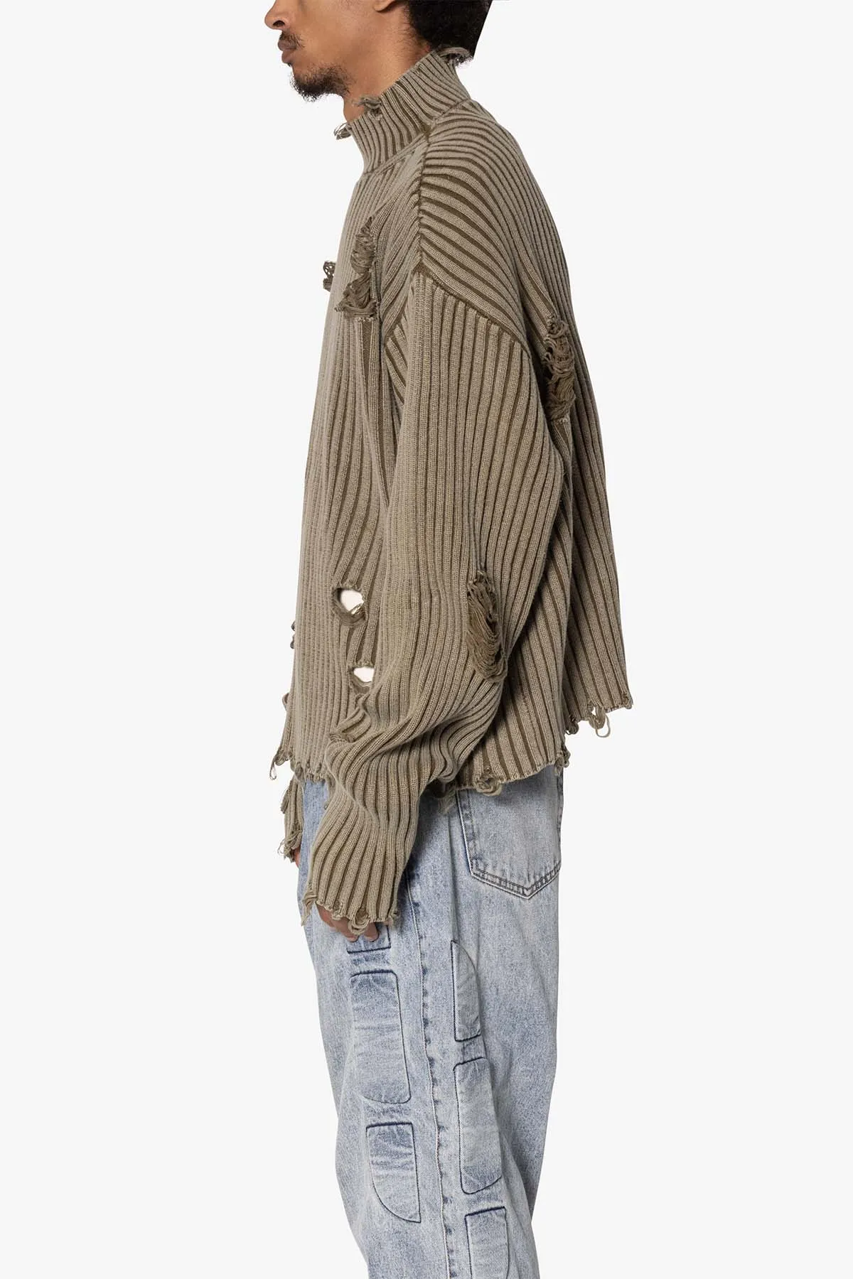 Distressed Crop Knit Sweater - Olive sold by MNML product image thumbnail 4