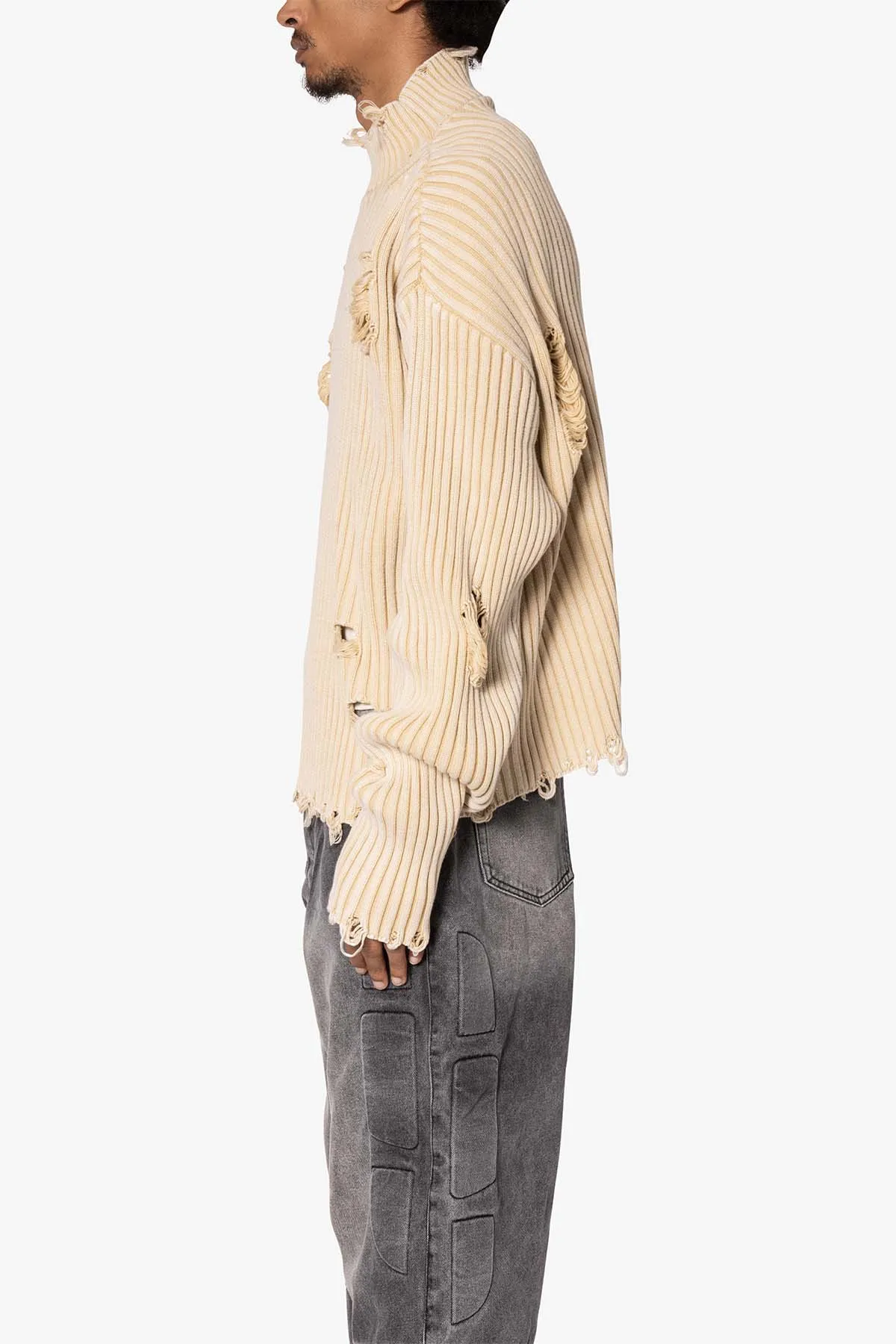 Distressed Crop Knit Sweater - Khaki sold by MNML product image thumbnail 4