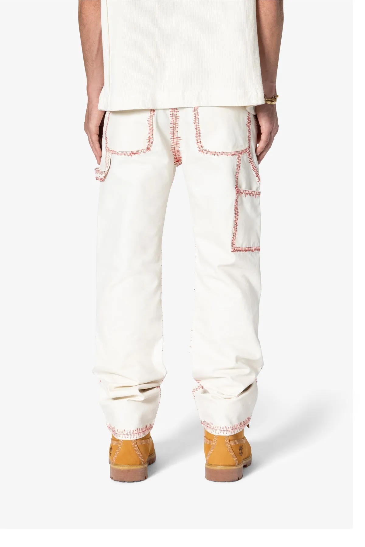 V711 Zig Zag Stitch Baggy Denim - White/Red sold by MNML product image thumbnail 5