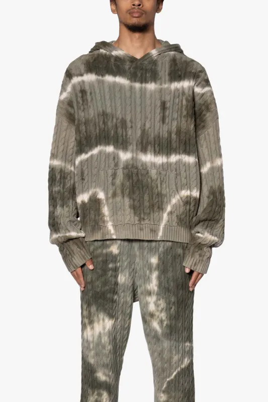 Tie Dye Cable Knit Hoodie - Olive sold by MNML