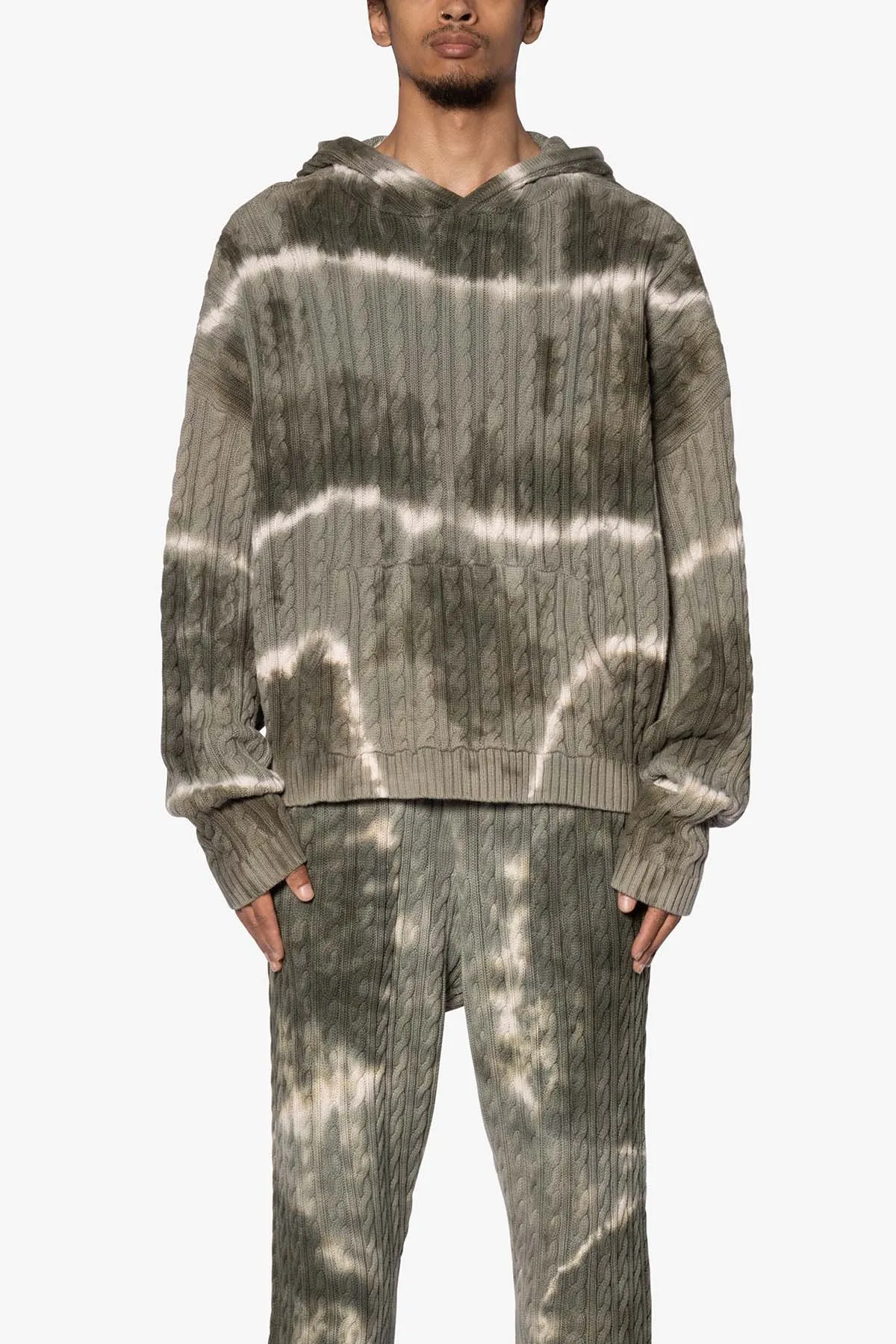 Tie Dye Cable Knit Hoodie - Olive sold by MNML