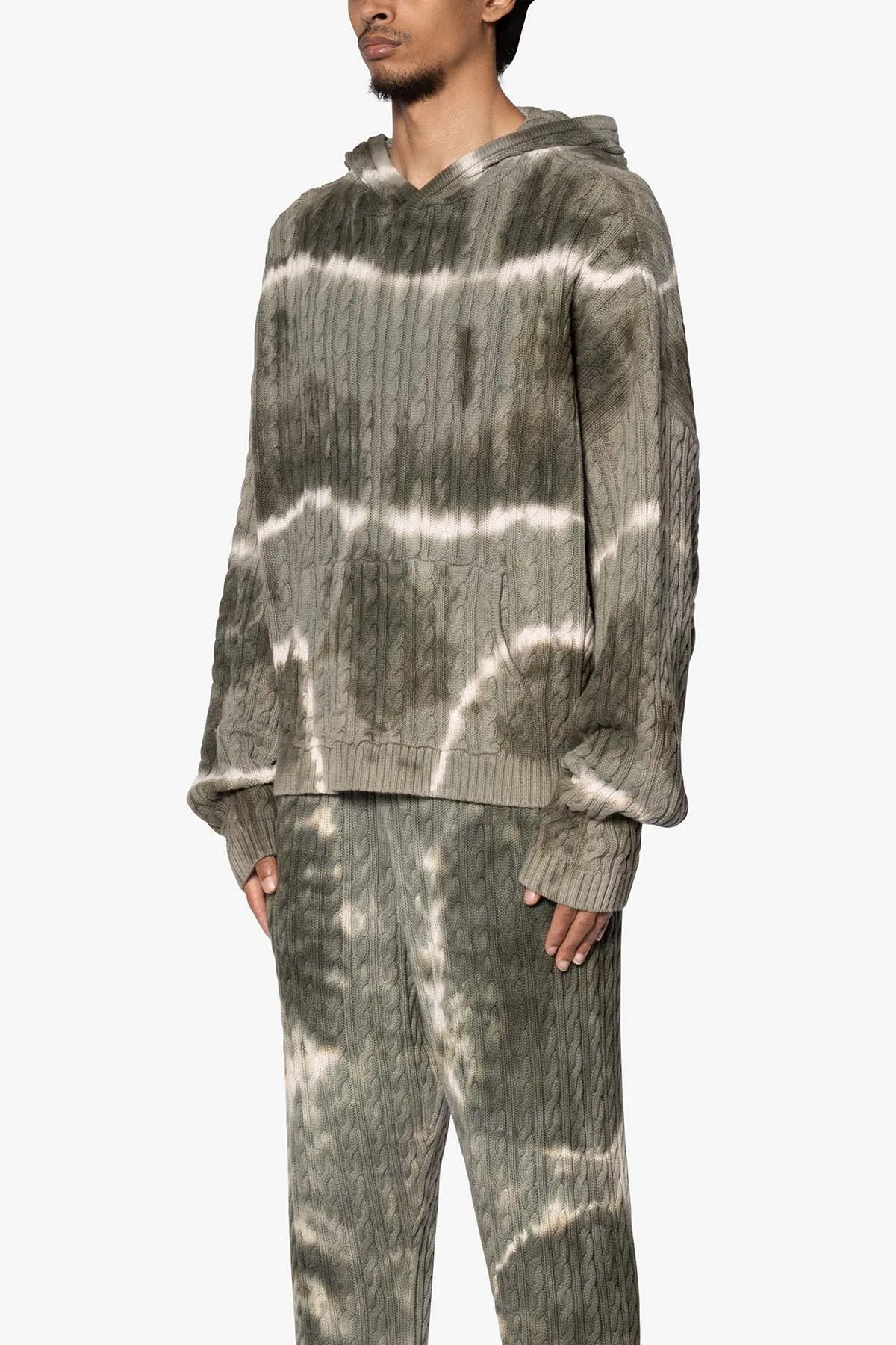 Tie Dye Cable Knit Hoodie - Olive sold by MNML product image thumbnail 3