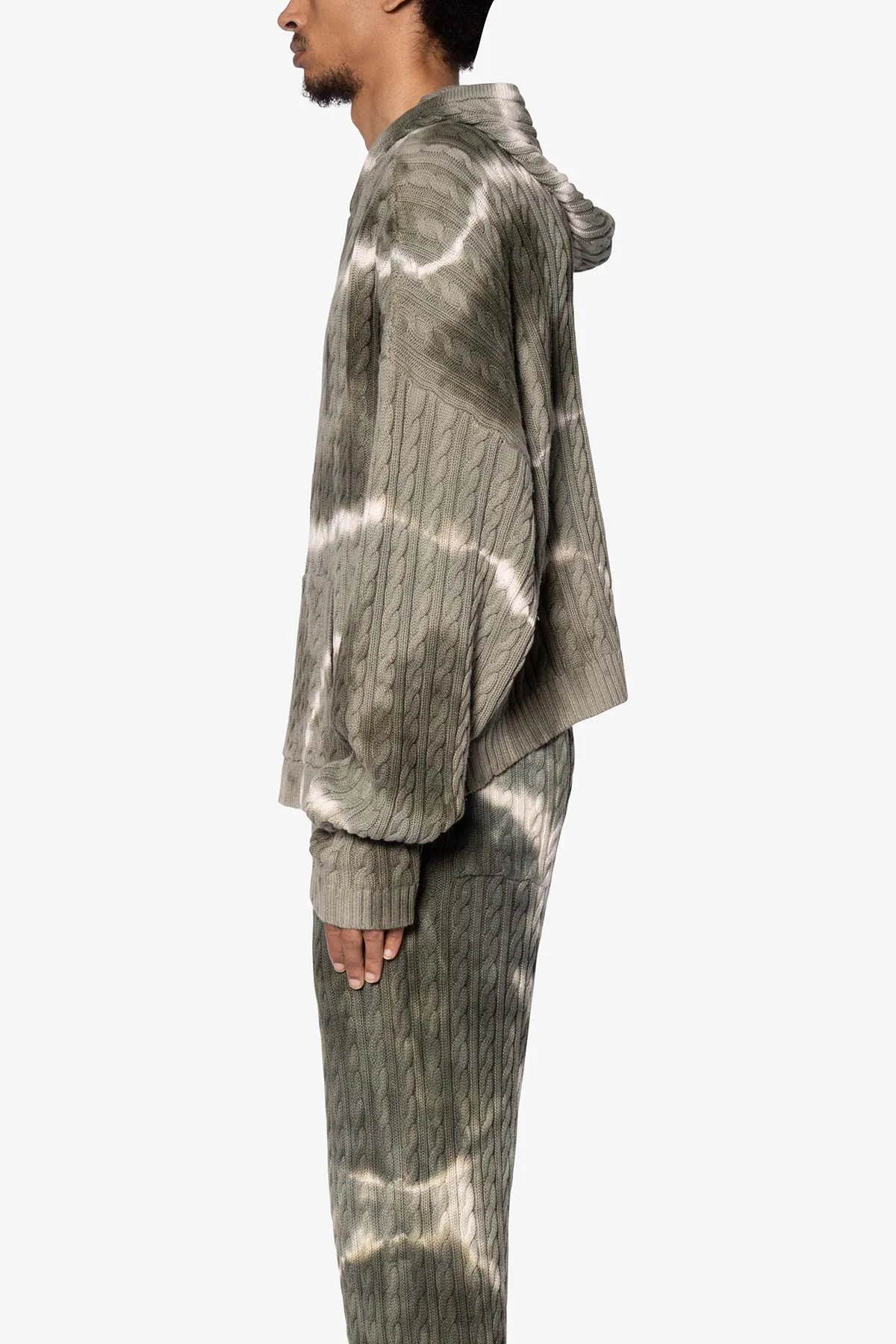 Tie Dye Cable Knit Hoodie - Olive sold by MNML product image thumbnail 4