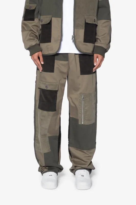 Dual Patchwork Cargo Pants - Olive sold by MNML