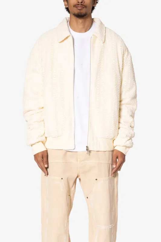 Crochet Bomber Jacket - Cream sold by MNML