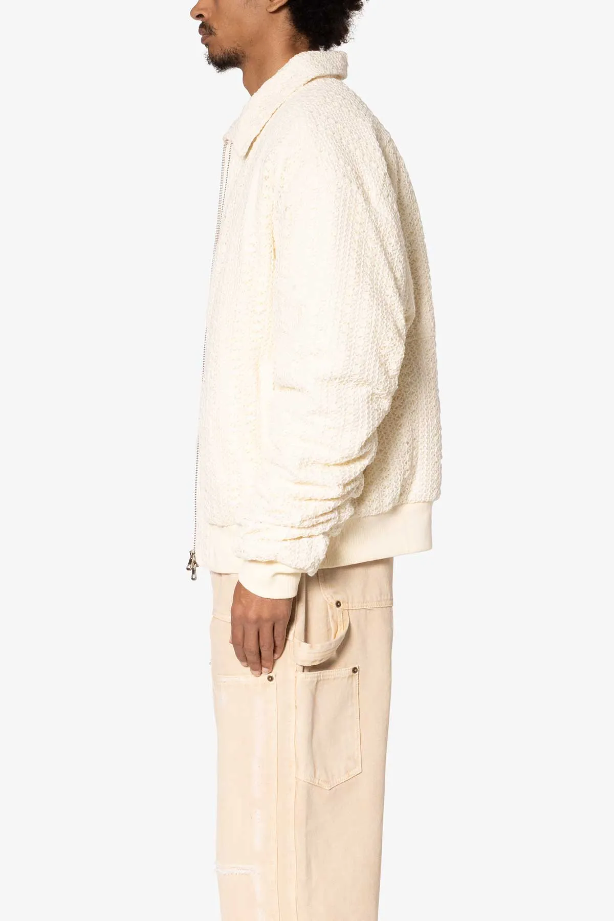 Crochet Bomber Jacket - Cream sold by MNML product image thumbnail 4