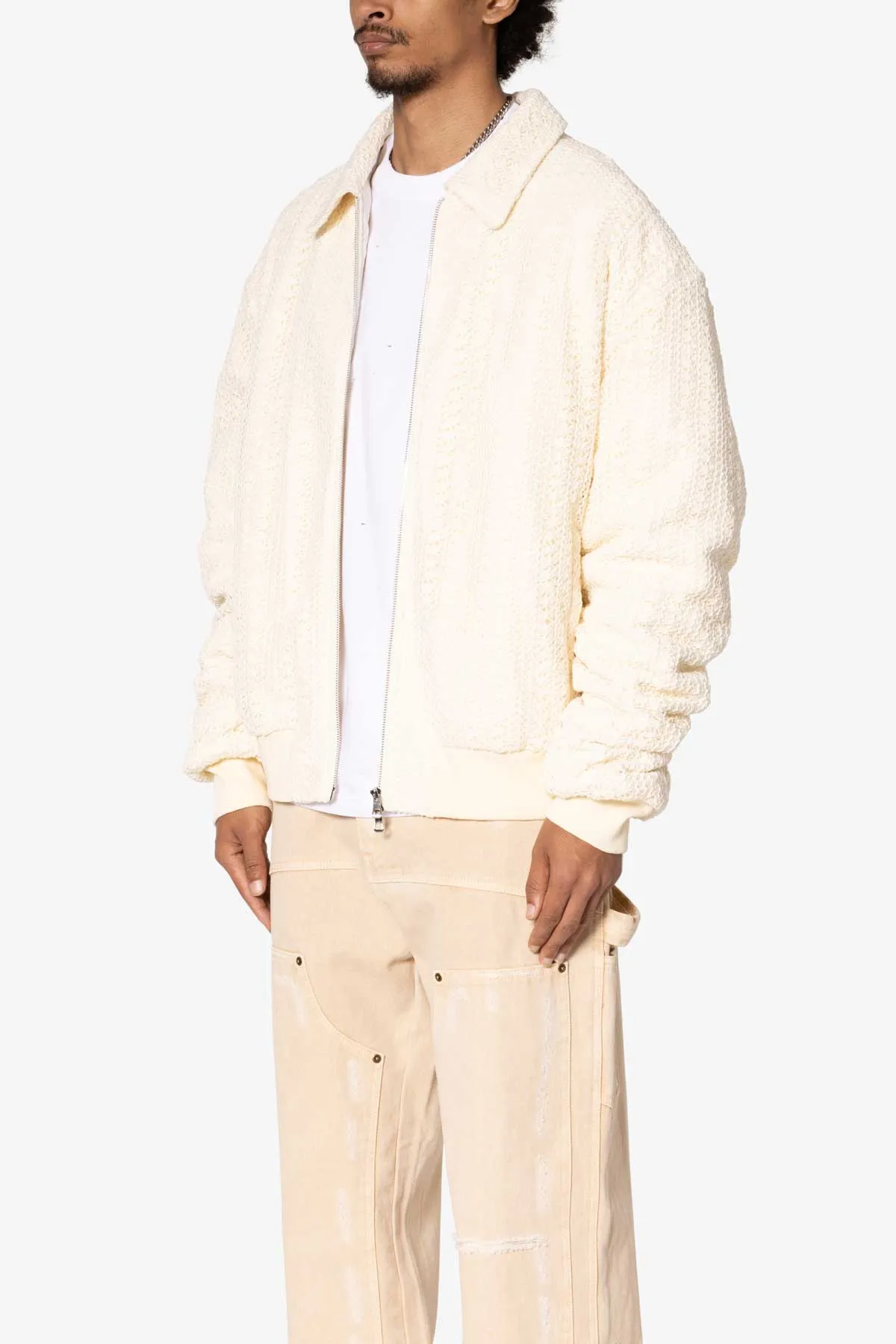 Crochet Bomber Jacket - Cream sold by MNML product image thumbnail 3