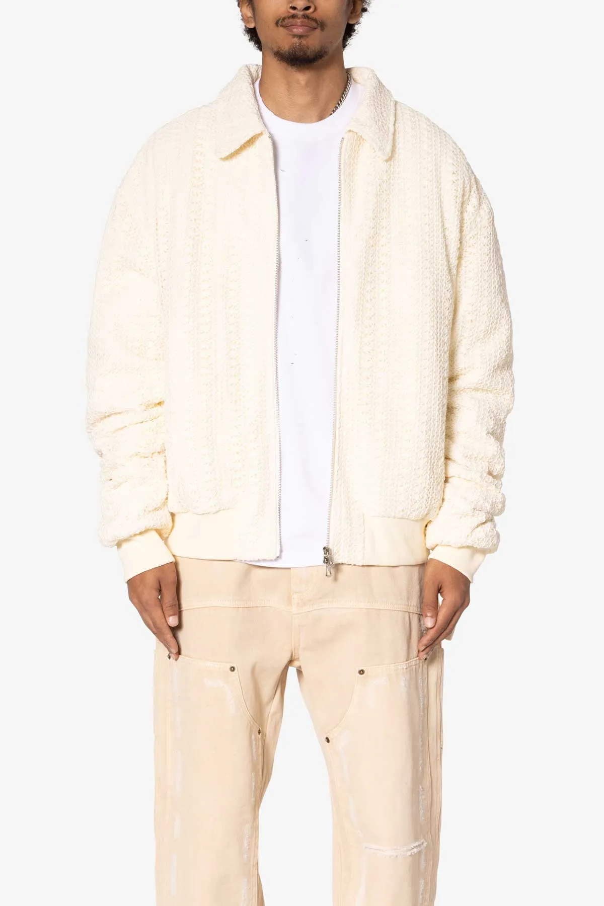 Crochet Bomber Jacket - Cream sold by MNML product image thumbnail 2